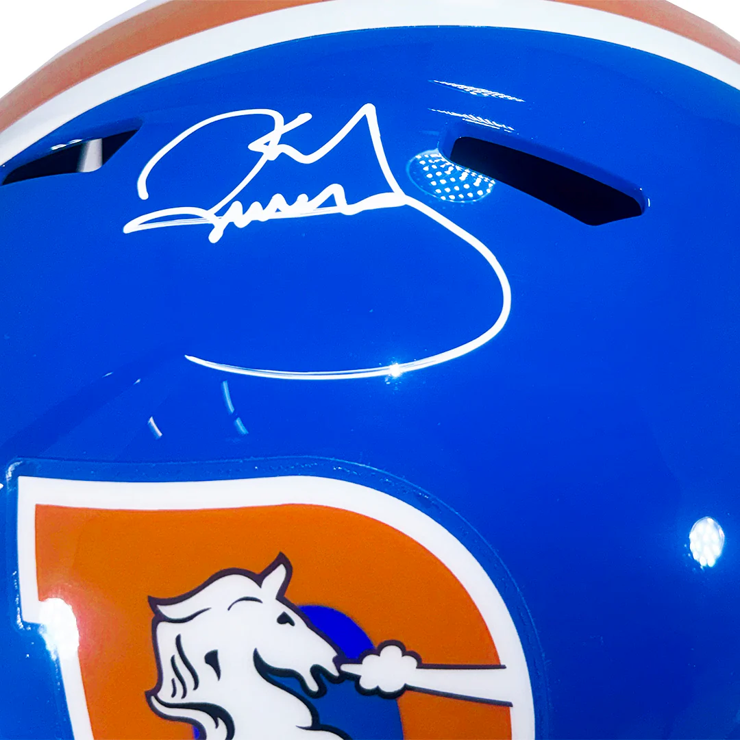 Karl Mecklenburg Signed Denver Broncos Throwback 75-96 Speed Full-Size Replica Football Helmet (JSA) - Image 2