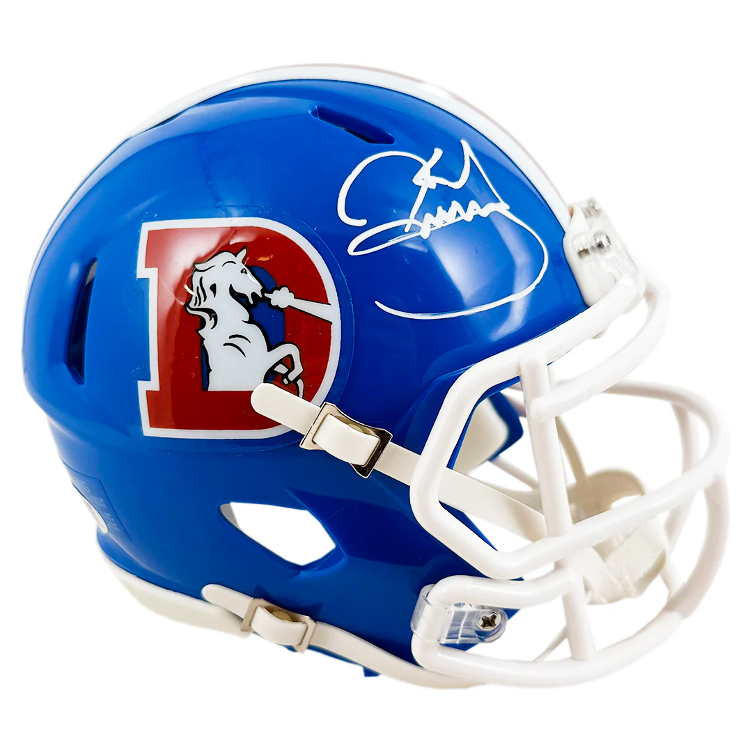 Karl Mecklenburg Signed Denver Broncos Throwback 75-96 Speed Mini Football Helmet (JSA) - Image 3