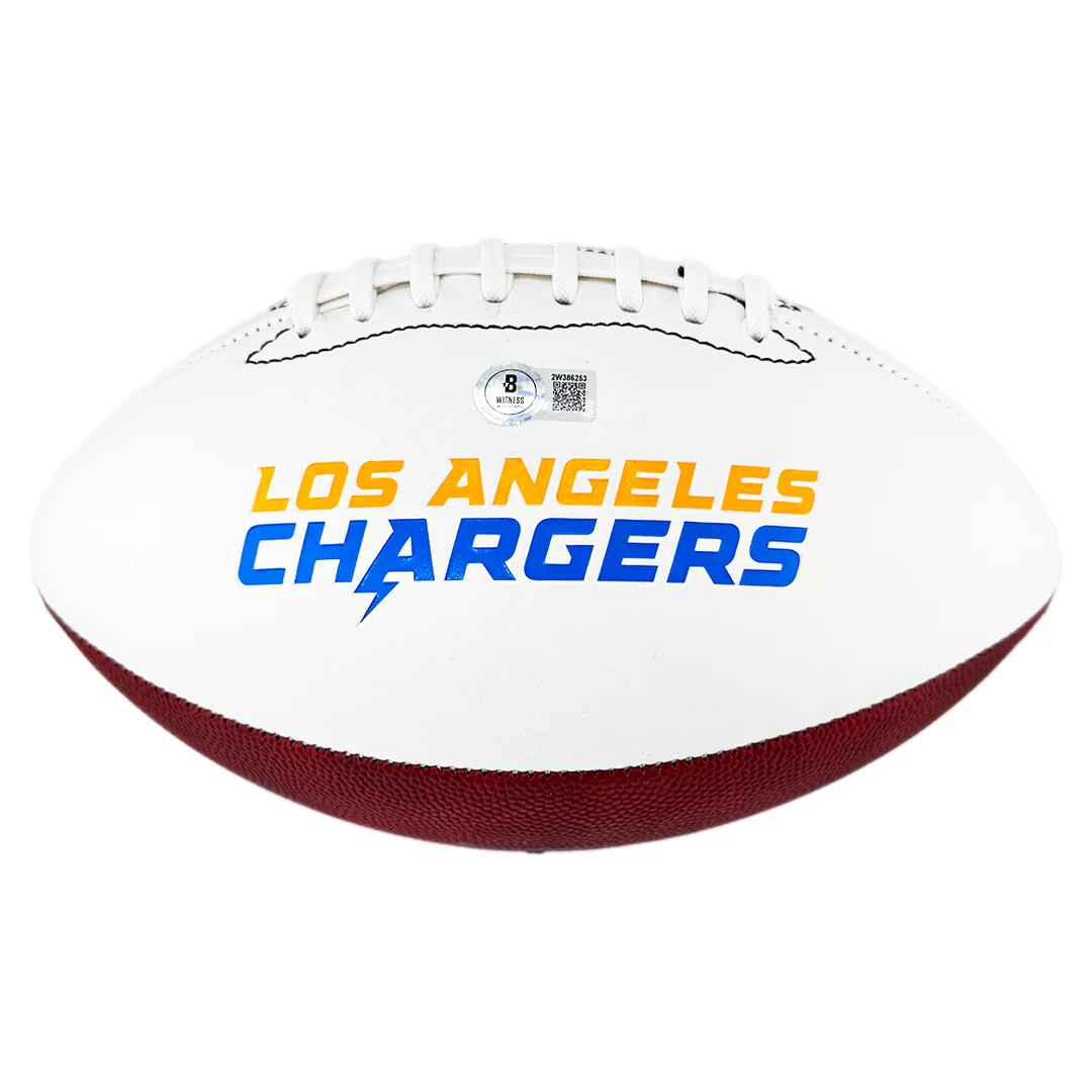 Kellen Winslow and Charlie Joiner Signed HOF 95, HOF 96 Inscription Los Angeles Chargers Official NFL Team Logo Football (Beckett) - Image 4