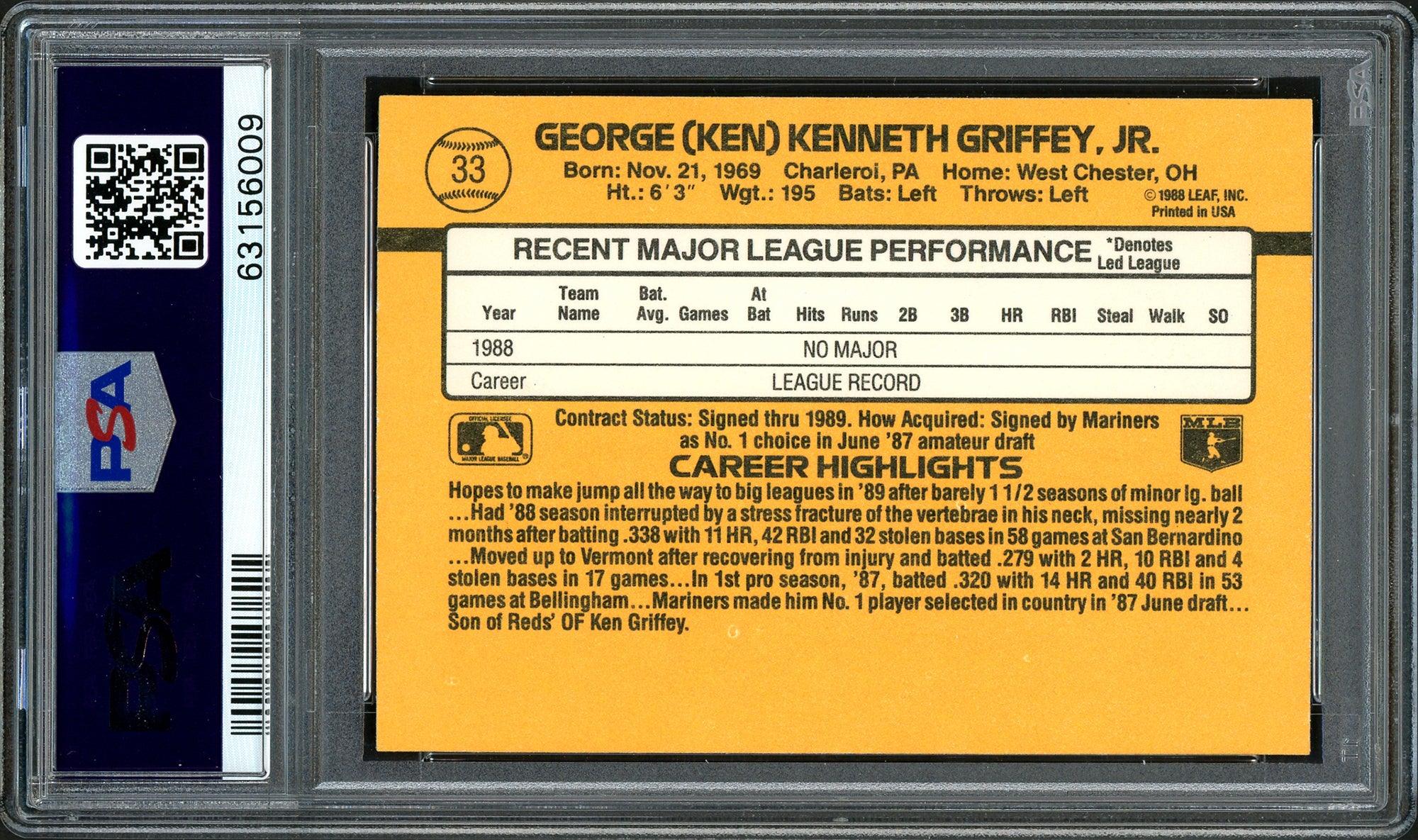 Ken Griffey Jr. Autographed 1989 Donruss Rookie Card #33 Seattle Mariners PSA 9 Auto Grade Gem Mint 10 PSA/DNA #63156009 - Image 2