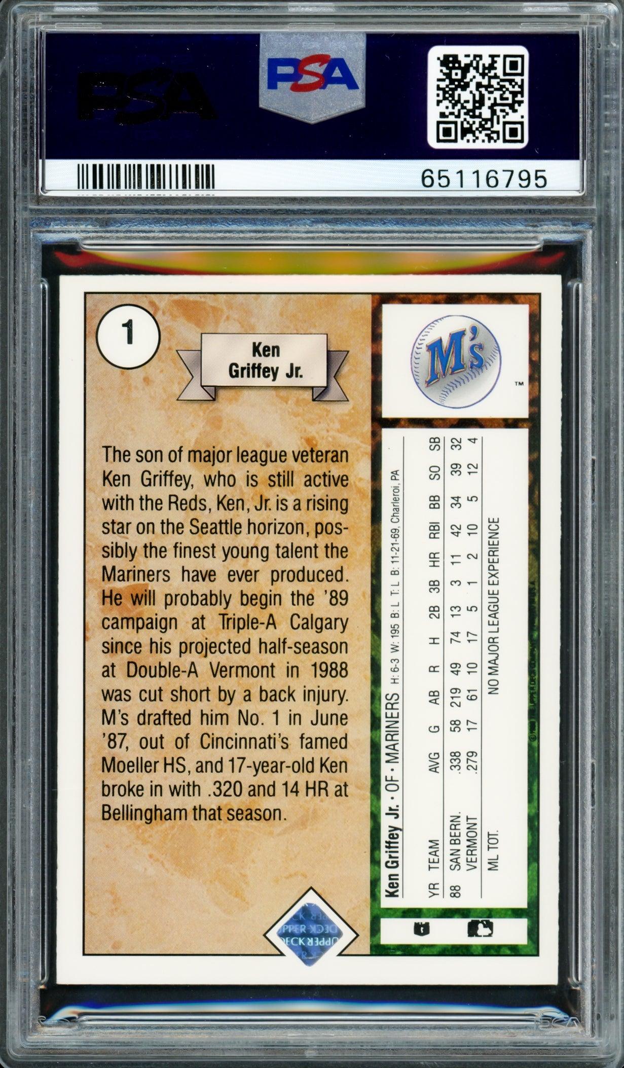 Ken Griffey Jr. Autographed 1989 Upper Deck Rookie Card #1 Seattle Mariners PSA 8 Auto Grade Mint 9 PSA/DNA #65116795 - Image 2