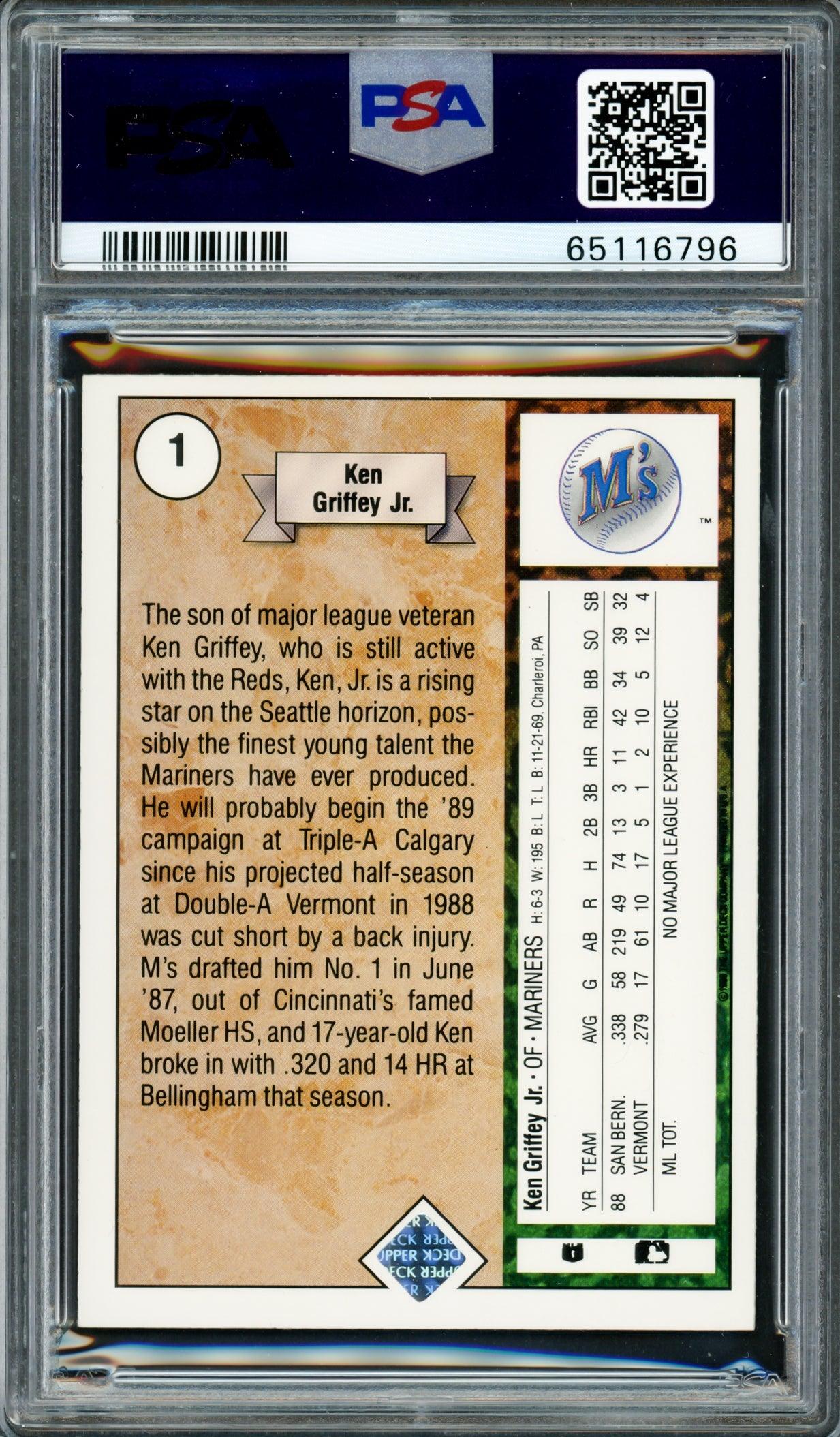 Ken Griffey Jr. Autographed 1989 Upper Deck Rookie Card #1 Seattle Mariners PSA 8 Auto Grade Mint 9 PSA/DNA #65116796 - Image 2