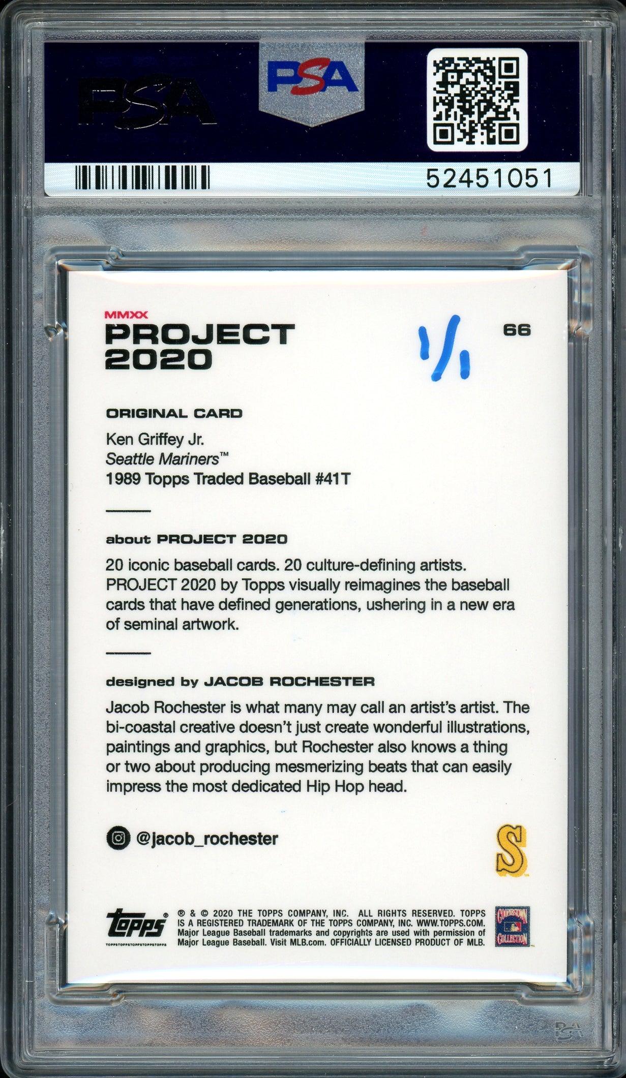 Ken Griffey Jr. Autographed Topps Project 2020 Jacob Rochester Card #66 Seattle Mariners "1989" #1/1 PSA/DNA #52451051 - Image 2