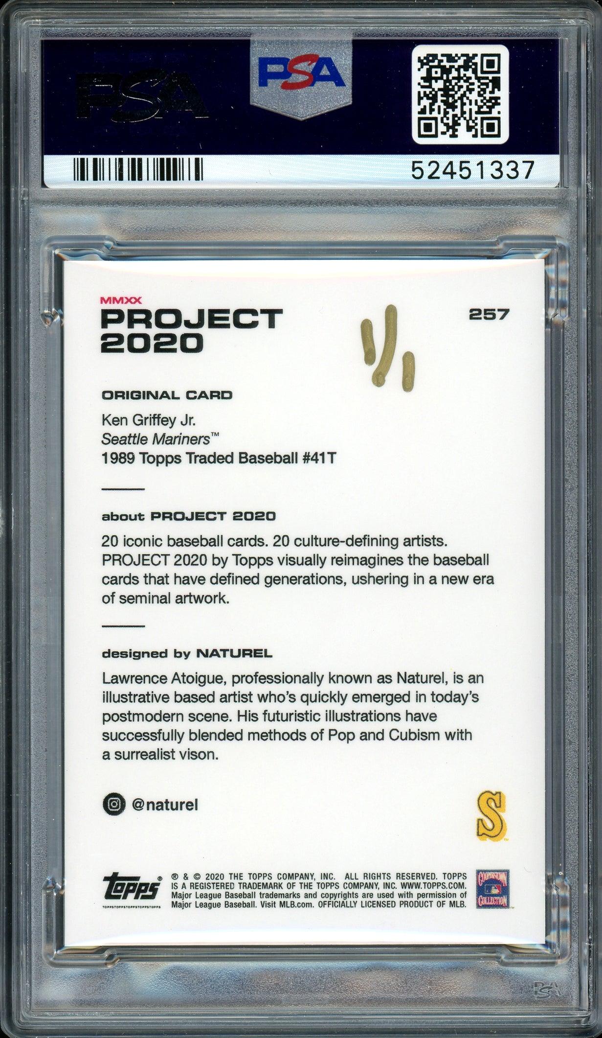 Ken Griffey Jr. Autographed Topps Project 2020 Naturel Card #257 Seattle Mariners "1989" #1/1 PSA/DNA #52451337 - Image 2