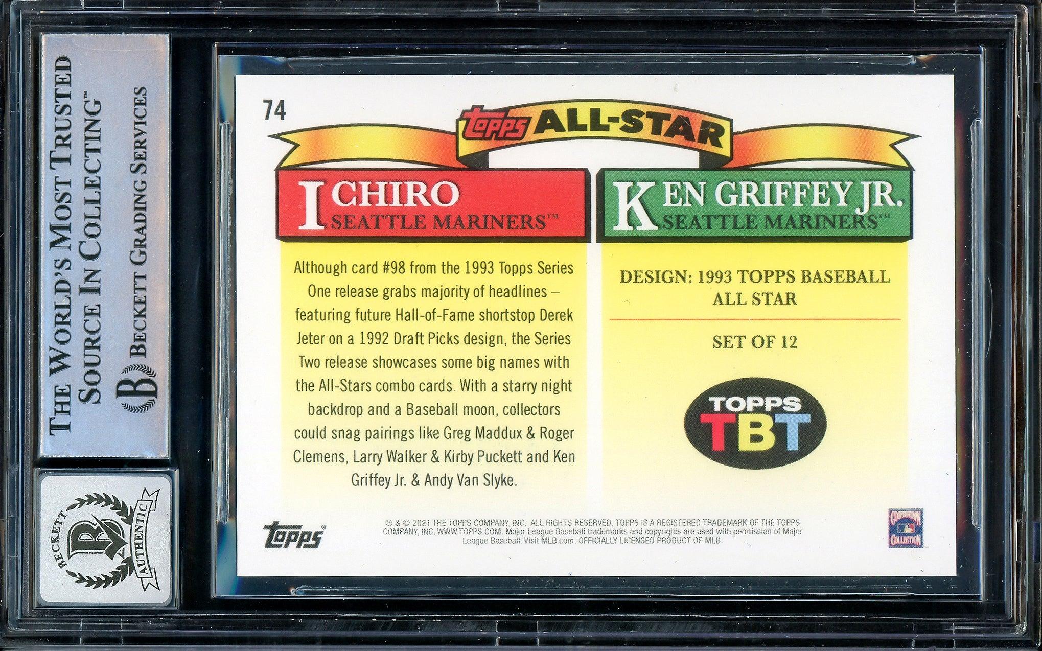 Ken Griffey Jr. & Ichiro Suzuki Autographed 2021 Topps Throwback Thursday 1993 All Stars Card #74 Seattle Mariners Auto Grade Gem Mint 10 Beckett BAS Stock #207159 - Image 2