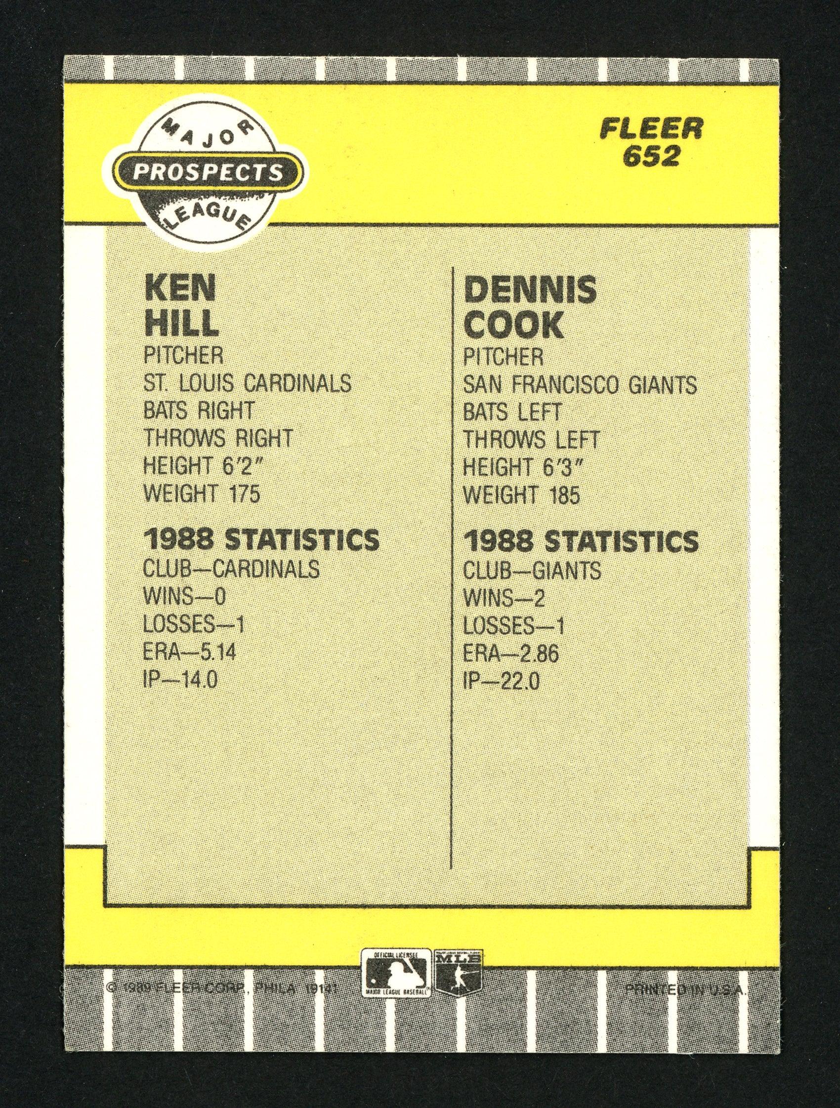 Ken Hill & Dennis Cook Autographed 1989 Fleer Rookie Card #652 SKU #154377 - Image 2