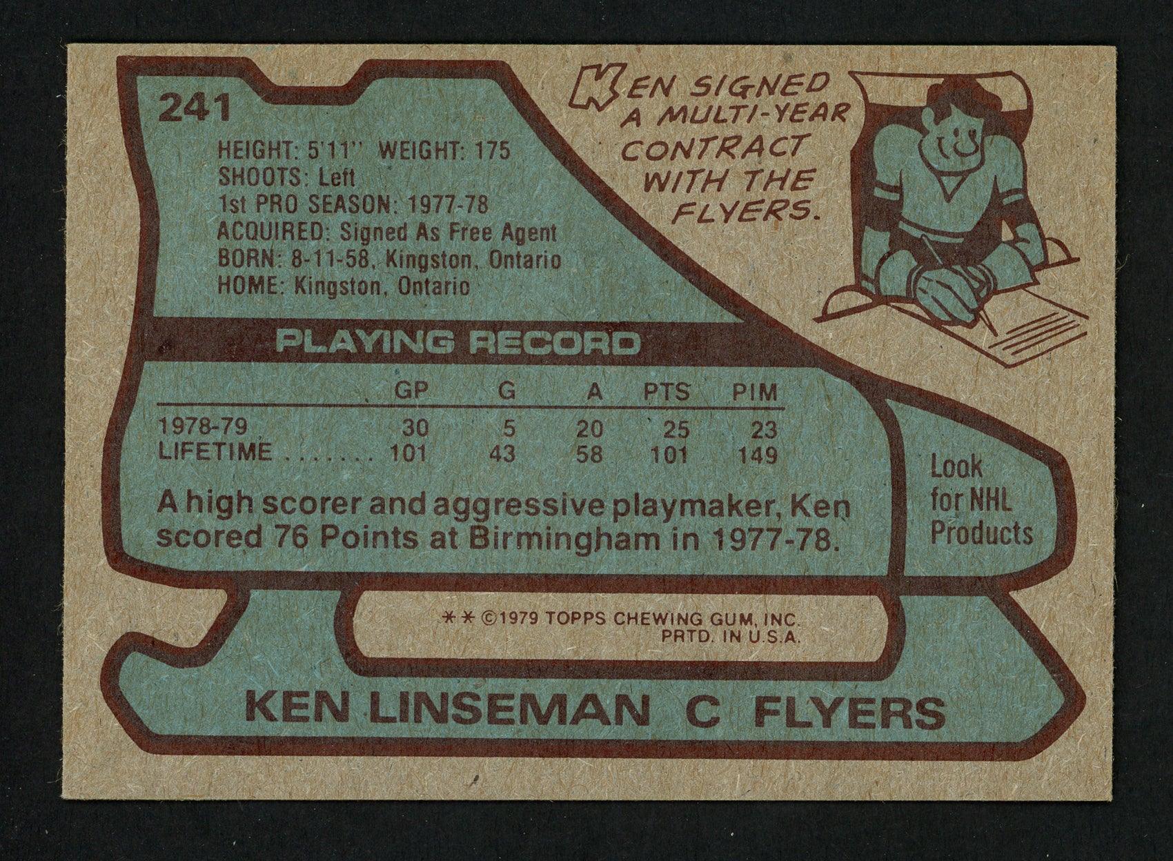 Ken Linseman Autographed 1979-80 Topps Rookie Card #241 Philadelphia Flyers SKU #154357 - Image 2