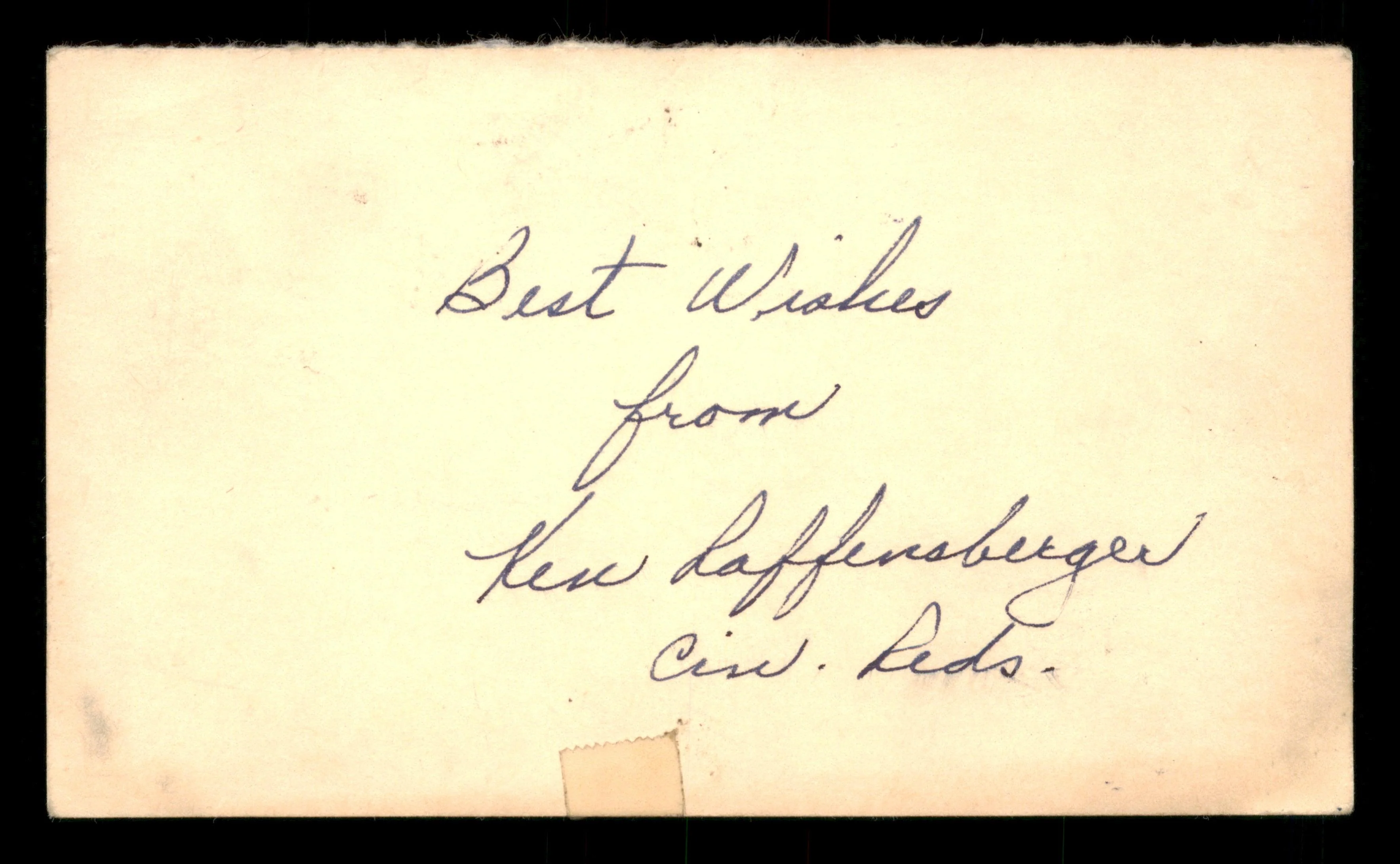 Ken Raffensberger Autographed 3.25x5.5 Government Postcard Cincinnati Reds "Best Wishes" SKU #201414