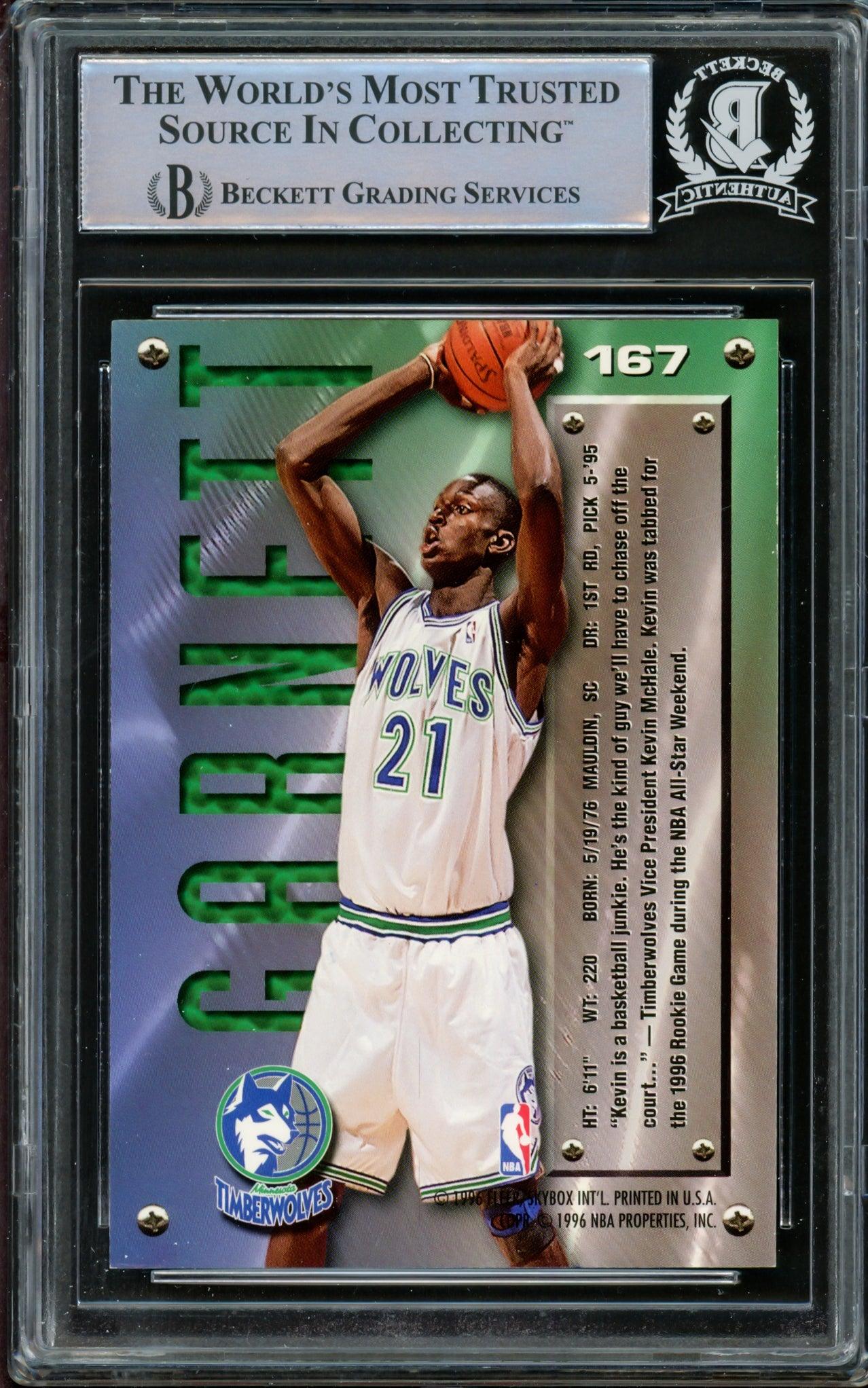 Kevin Garnett Autographed 1995-96 Fleer Metal Rookie Card #167 Minnesota Timberwolves Beckett BAS #14612518 - Image 2