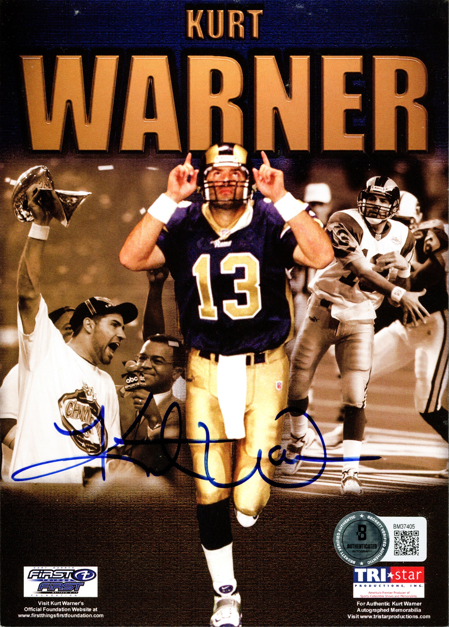 Kurt Warner Autographed 5x7 Photo St. Louis Cardinals Beckett BAS QR