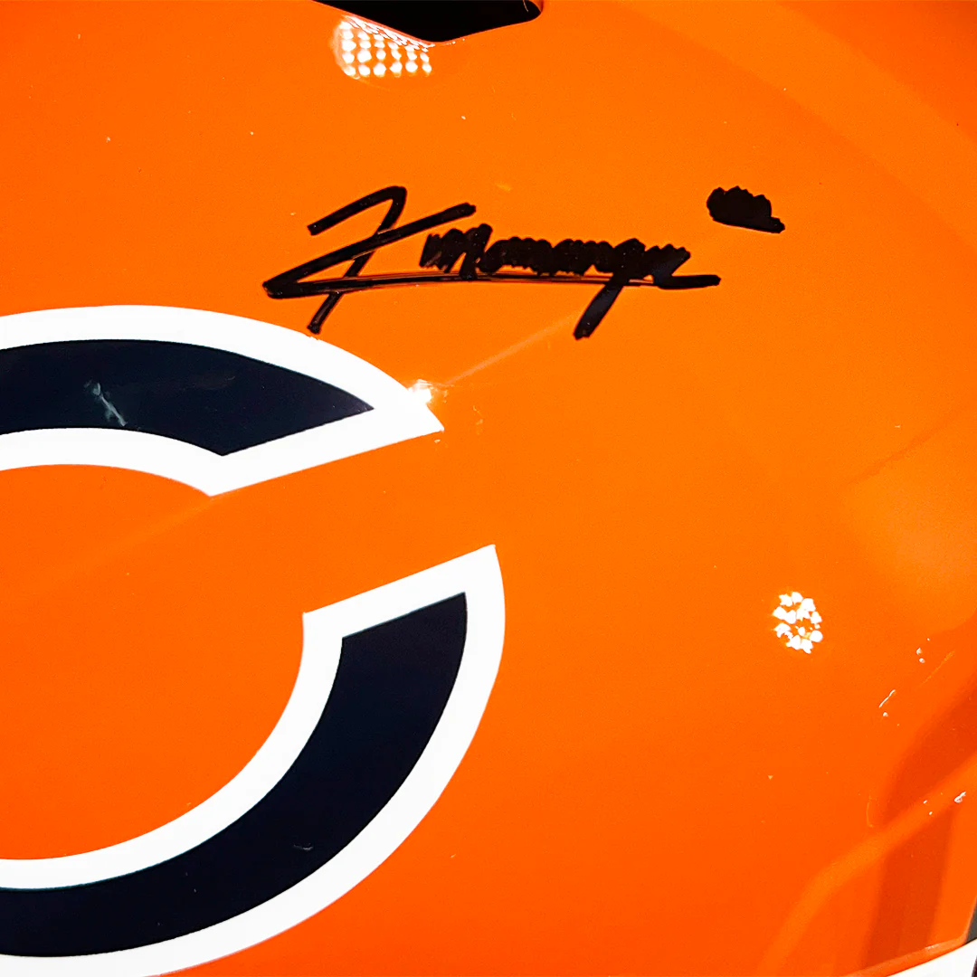 Kyle Monangai Signed Chicago Bears Speed Full-Size Replica Orange Football Helmet (JSA) - Image 2