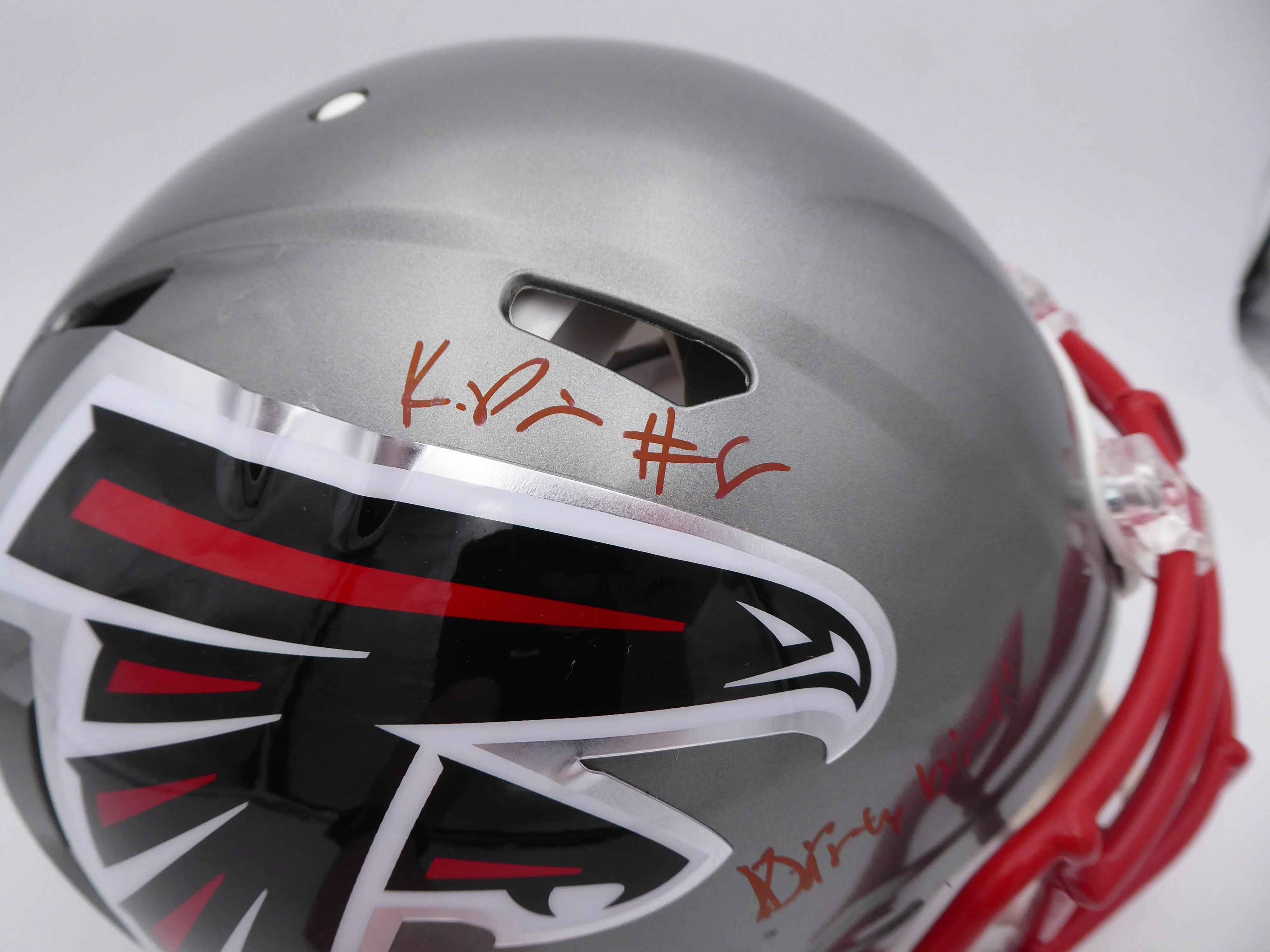 Kyle Pitts Autographed Atlanta Falcons Flash Silver Full Size Authentic Speed Helmet "Dirty Bird" (Smudge) Beckett BAS QR #WL25816 - Image 2