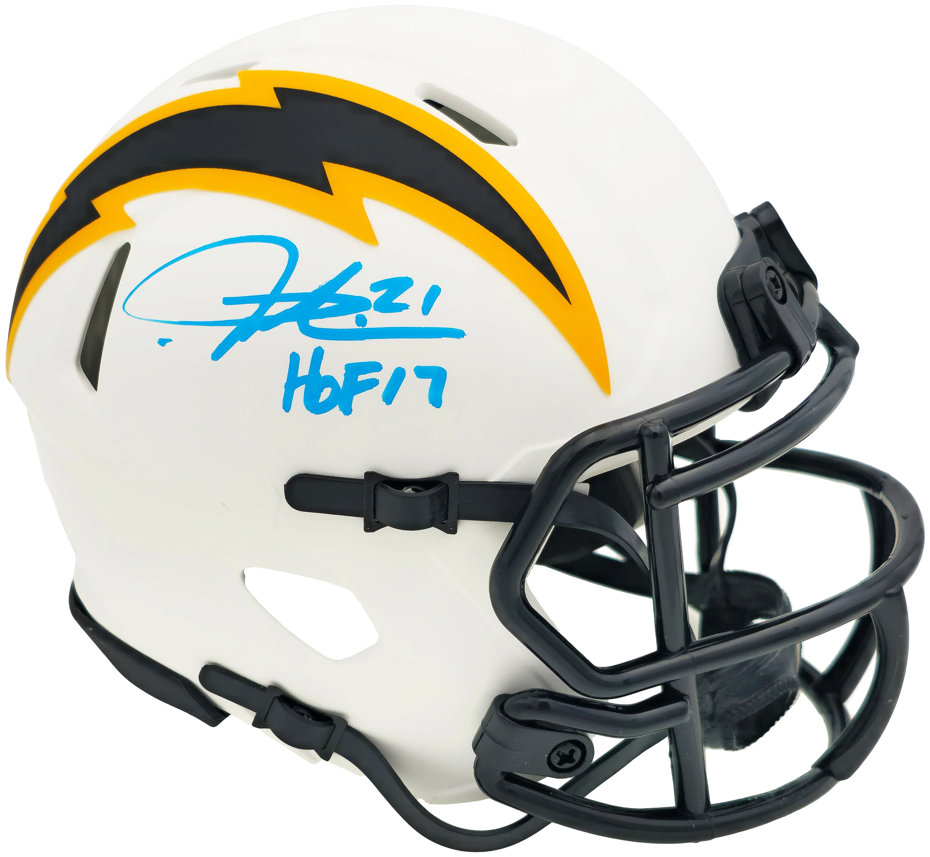 LaDainian Tomlinson Autographed San Diego Chargers Lunar Eclipse White Speed Mini Helmet "HOF 17" Beckett BAS Witness
