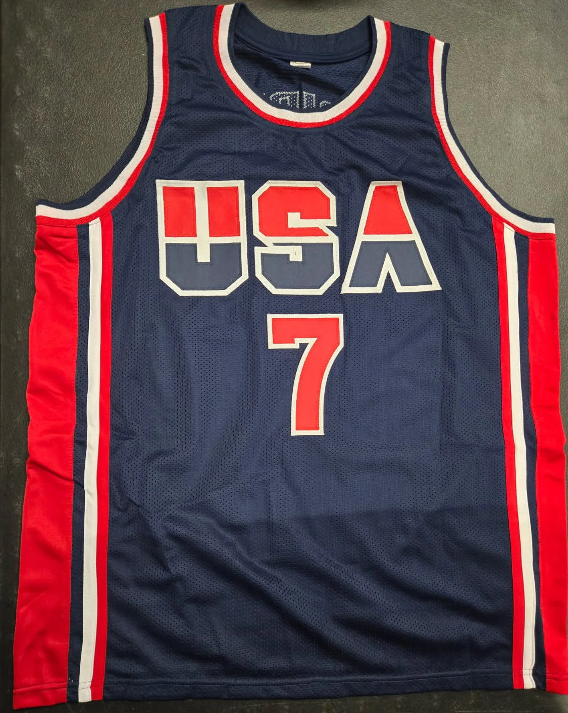 Larry Bird Signed USA Navy Basketball Jersey (Beckett) - Image 3