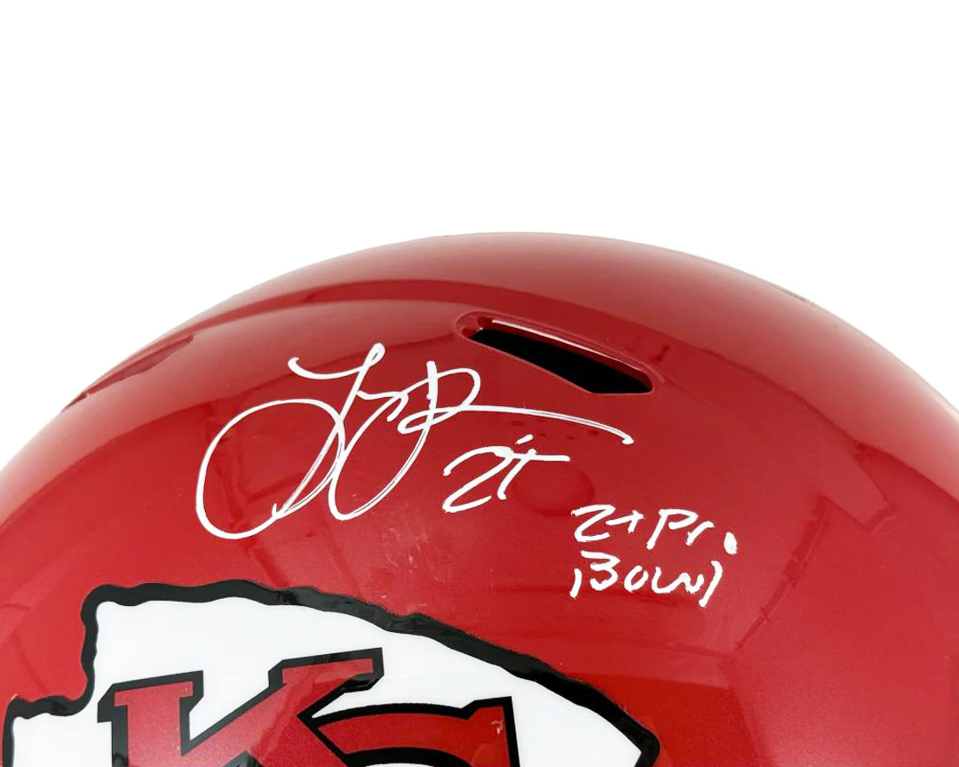 Larry Johnson Signed 2x Pro Bowl Inscription Kansas City Chiefs Speed Full-Size Replica Football Helmet (JSA) - Image 2