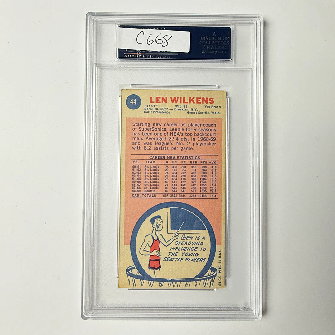 Len Wilkins Signed 1969 Topps #44 w/HOF 89,98,10 PSA Auto Authentic - Image 2