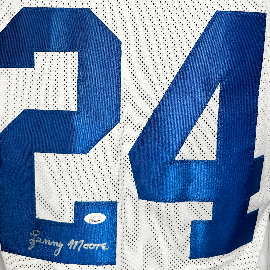 Lenny Moore Signed Indianapolis White Football Jersey (JSA) - Image 2