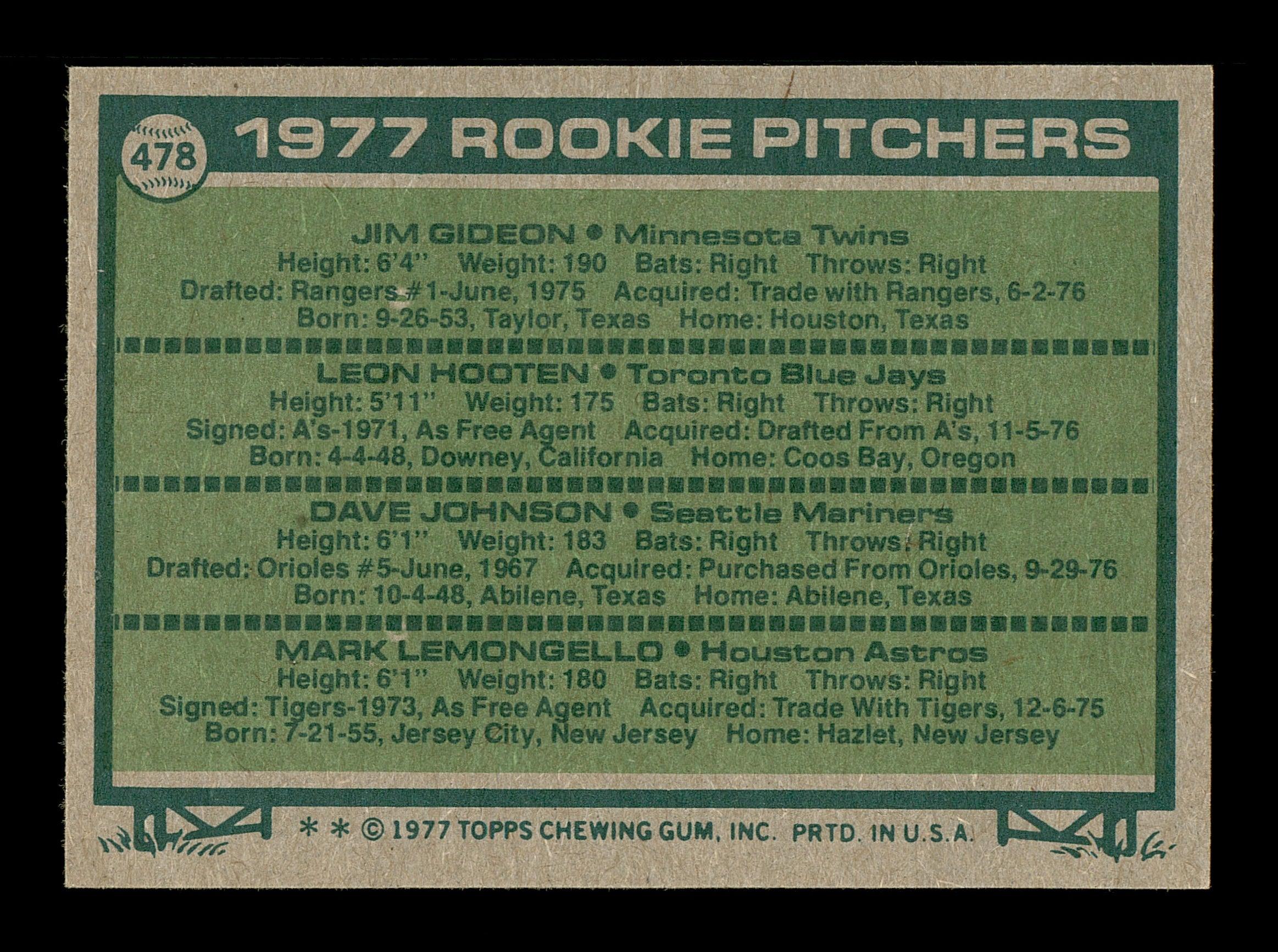 Leon Hooten Autographed 1977 Topps Rookie Card #478 Toronto Blue Jays SKU #166924 - Image 2