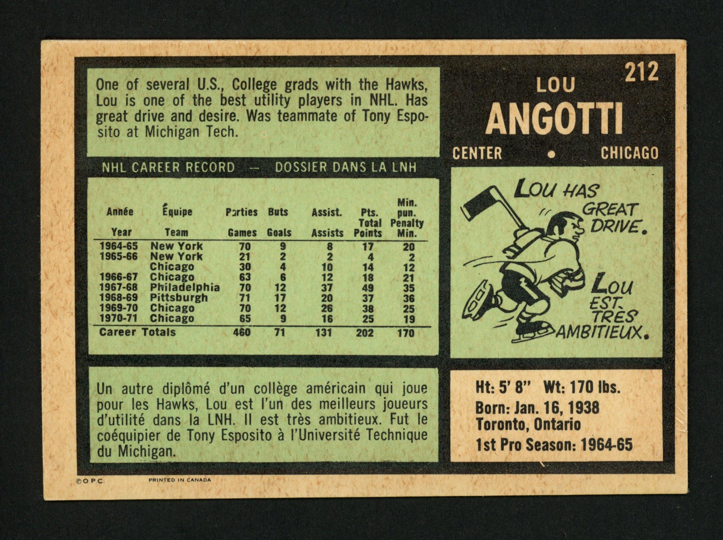 Lou Angotti Autographed 1971-72 O-Pee-Chee Card #212 Chicago Blackhawks SKU #154224 - Image 2