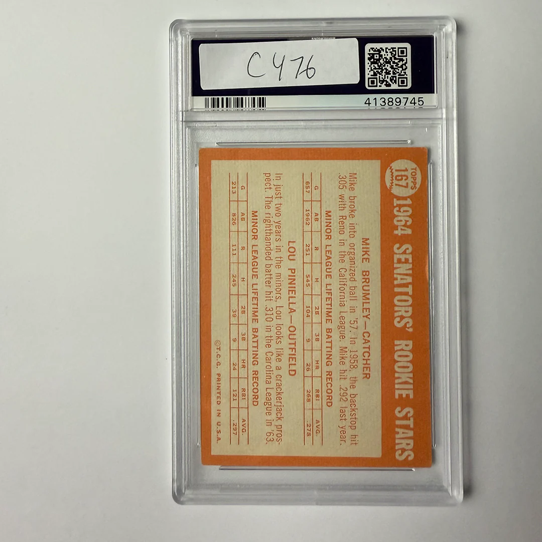 Lou Piniella Signed 1964 Topps Rookie Inscribed #167 PSA 10 Auto - Image 2