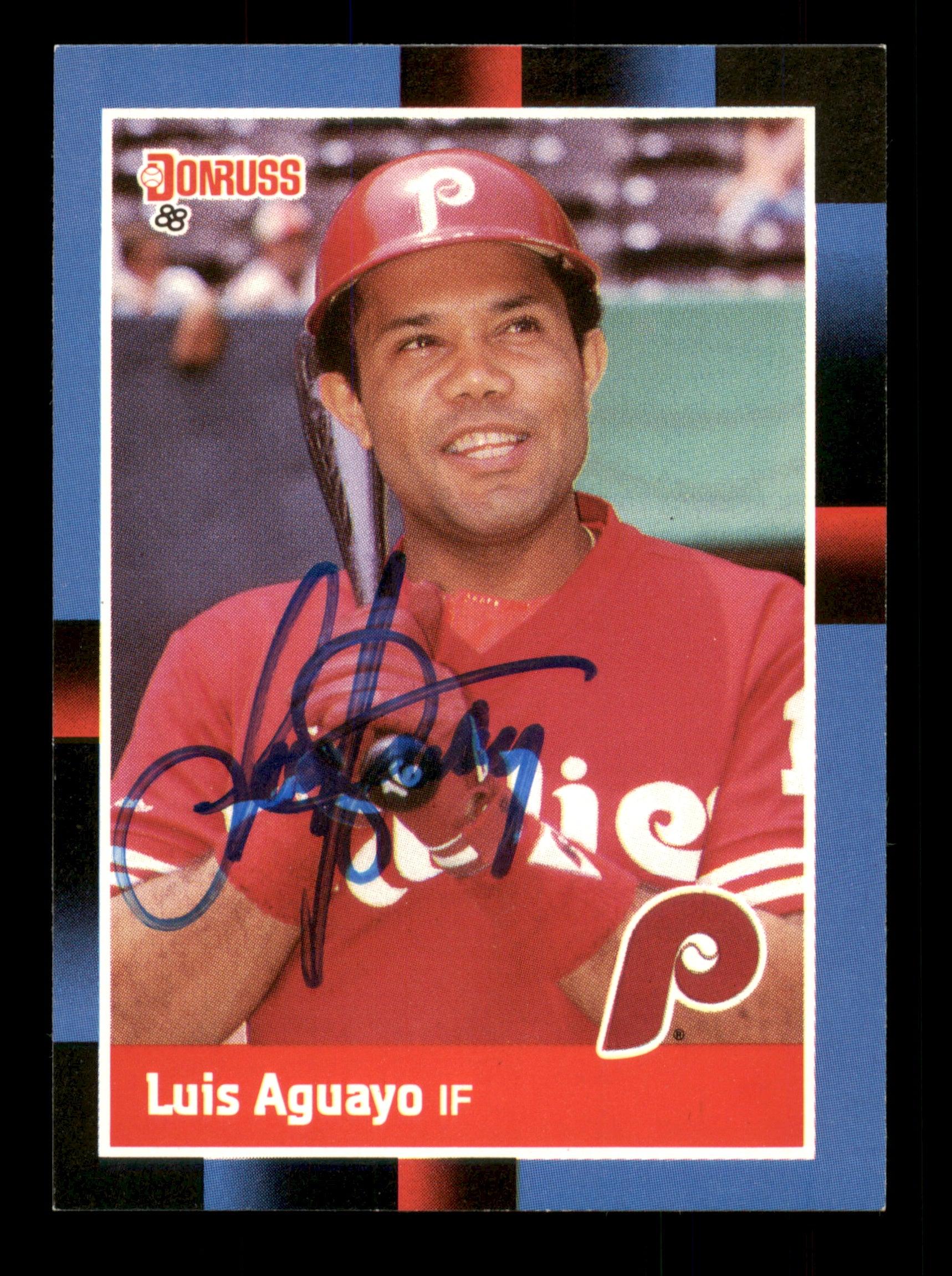 Luis Aguayo Autographed 1988 Donruss Card #185 Philadelphia Phillies SKU #188498