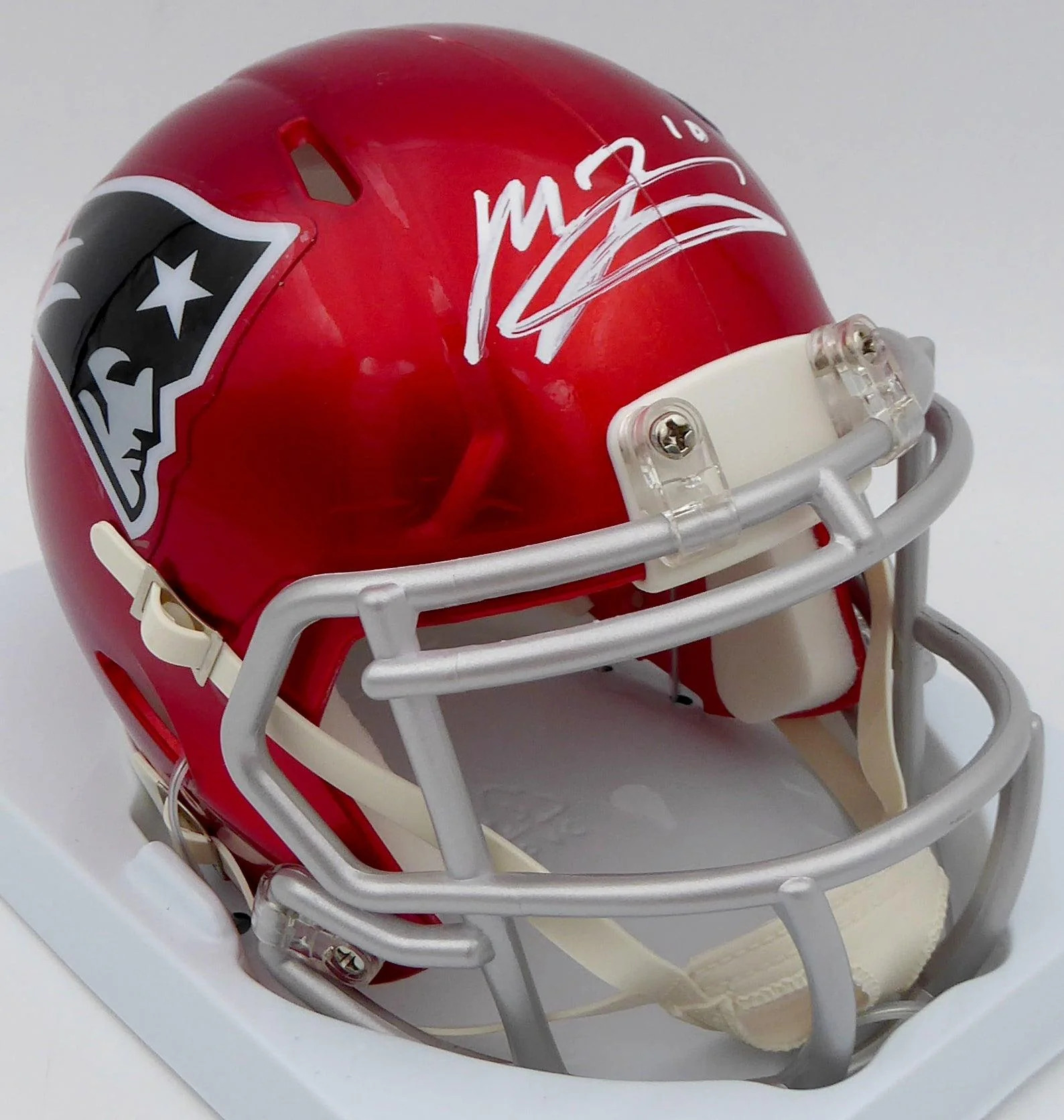 Mac Jones Autographed New England Patriots Flash Red Speed Mini Helmet (Damaged) Beckett BAS #WS86329