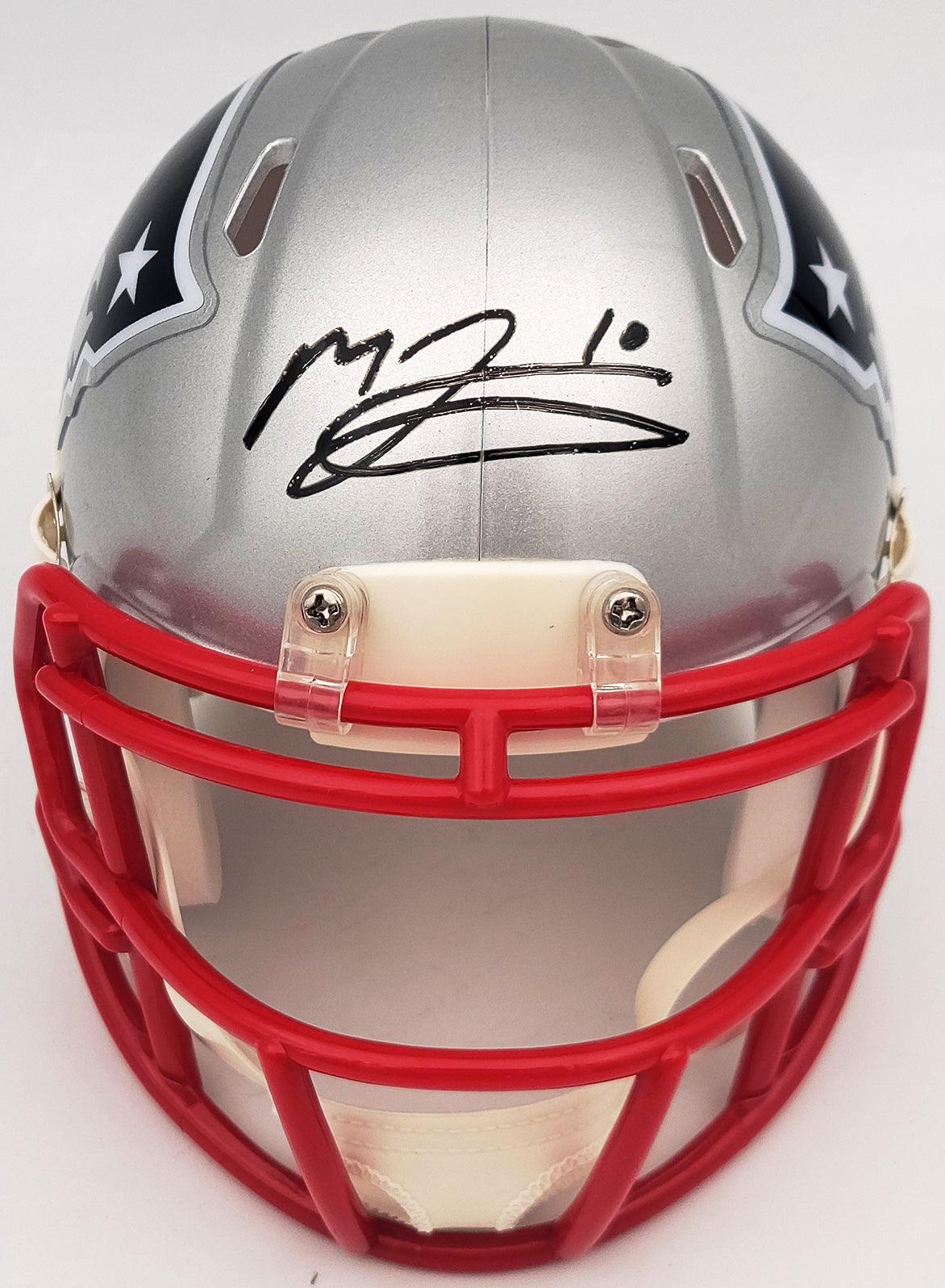Mac Jones Autographed New England Patriots Silver Speed Mini Helmet Beckett BAS QR Stock #202971 - Image 2