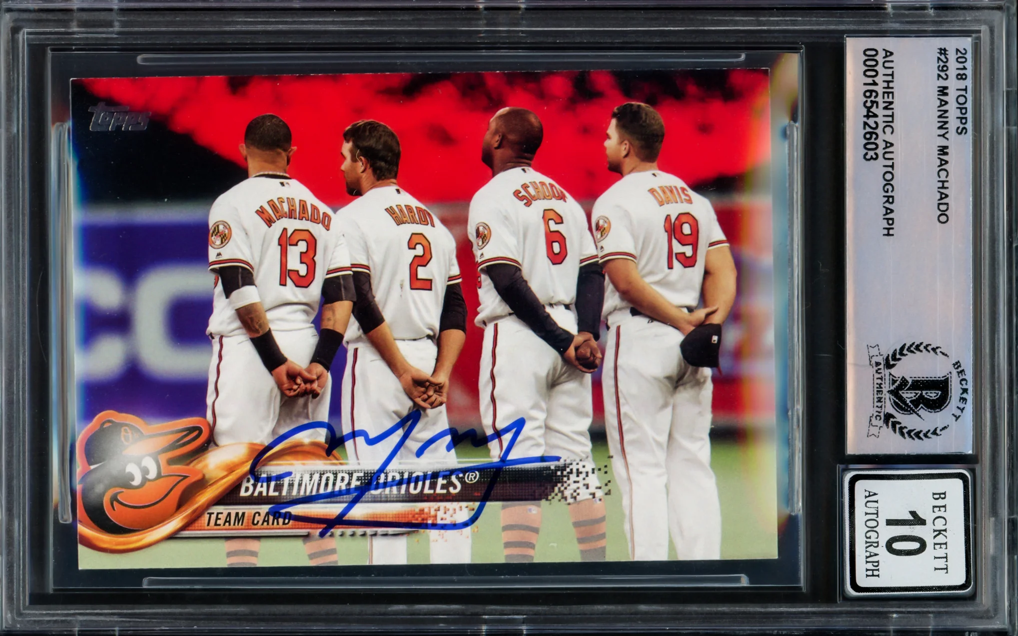 Manny Machado Autographed 2018 Topps Card #292 Baltimore Orioles Auto Grade Gem Mint 10 Beckett BAS