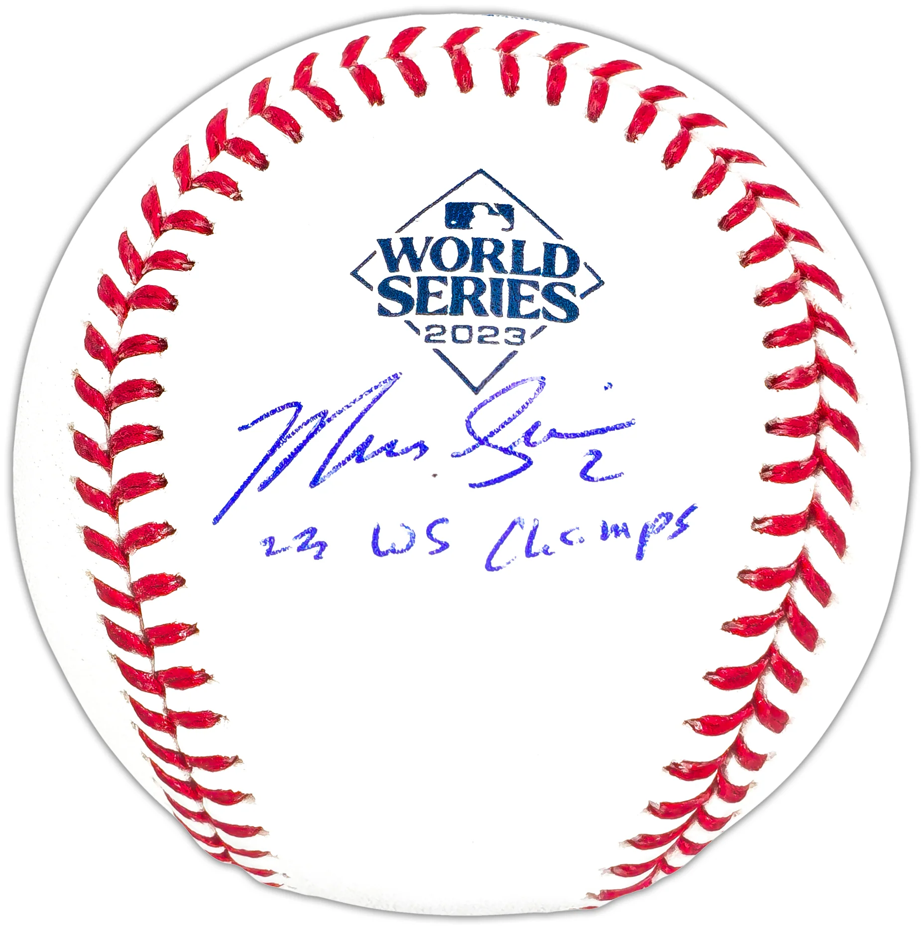 Marcus Semien Autographed Official 2023 World Series Logo MLB Baseball Texas Rangers "23 WS Champs" Beckett BAS Witness