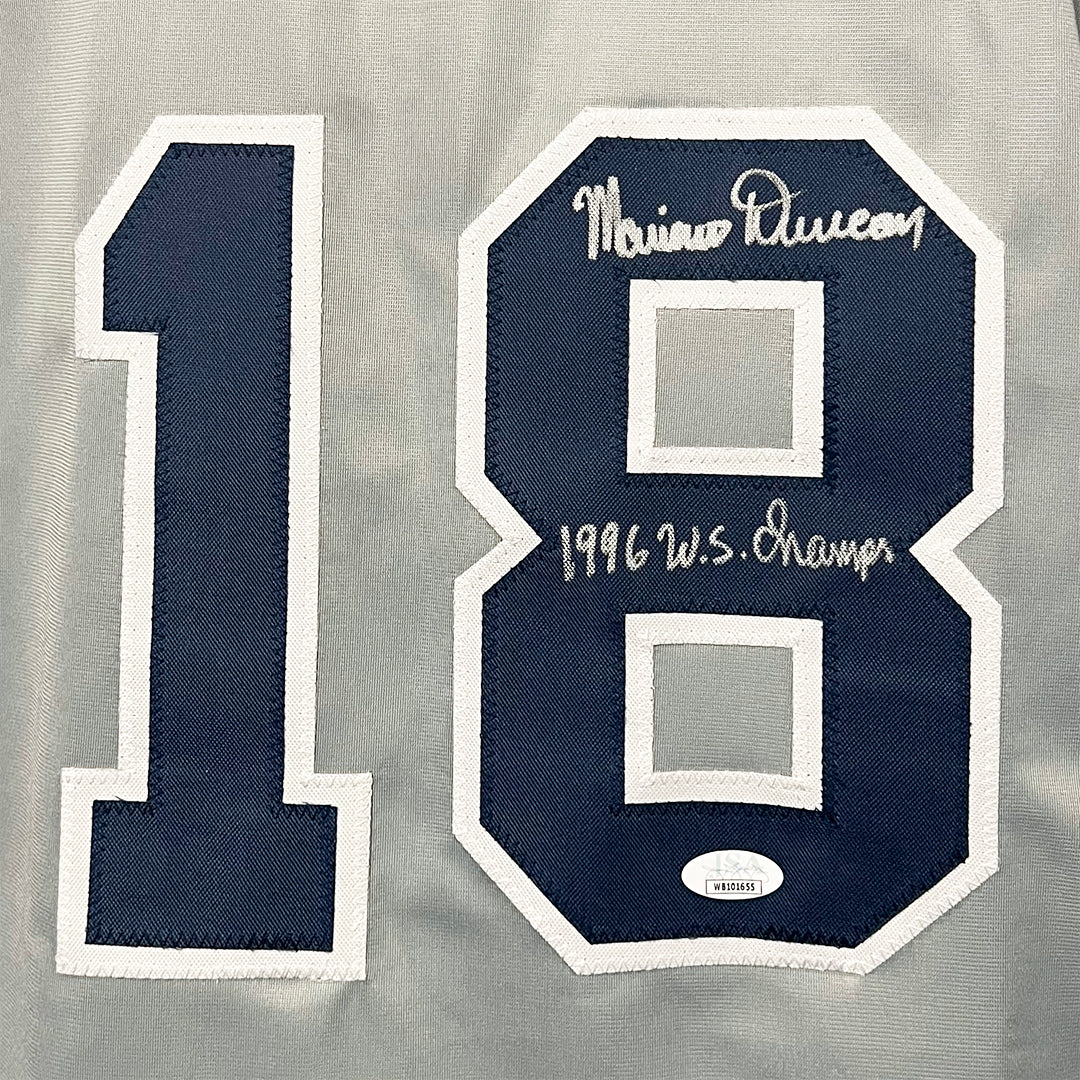 Mariano Duncan Signed 1996 WS Champs Inscription New York Grey Baseball Jersey (JSA) - Image 2