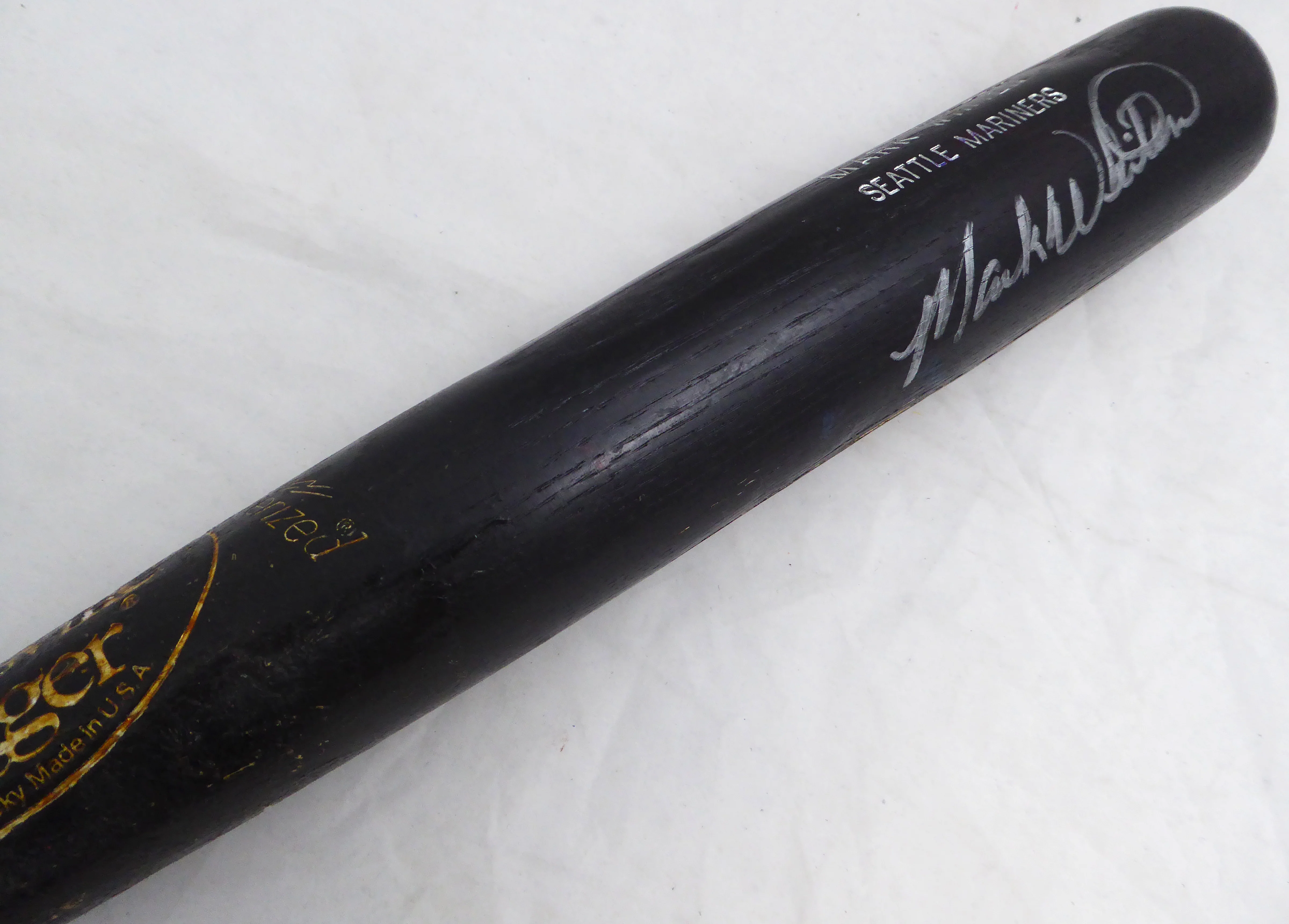 Mark Whiten Autographed Black Louisville Slugger L159 1996 Game Used Bat Seattle Mariners Cracked SKU #214052