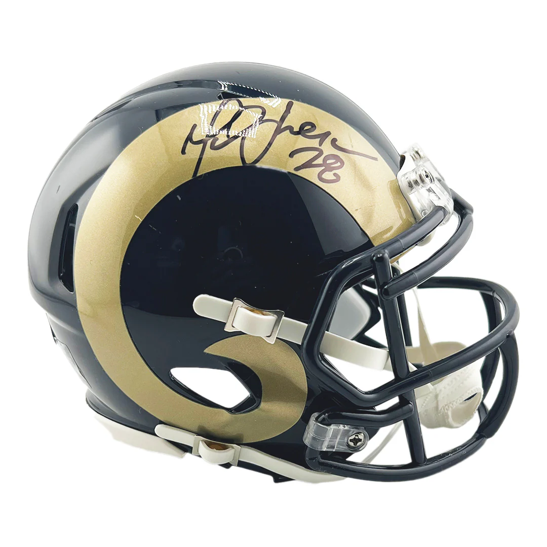 Marshall Faulk Signed Los Angeles Rams Throwback 00-16 Speed Mini Football Helmet (Beckett) - Image 3