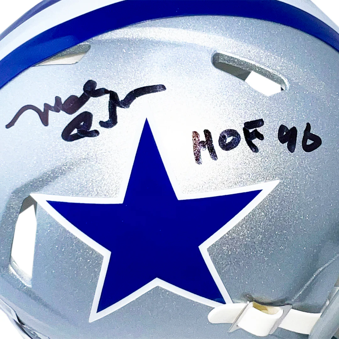 Mel Renfro Signed HOF 96 Inscription Dallas Cowboys Throwback 64-66 Speed Mini Football Helmet (Beckett) - Image 2