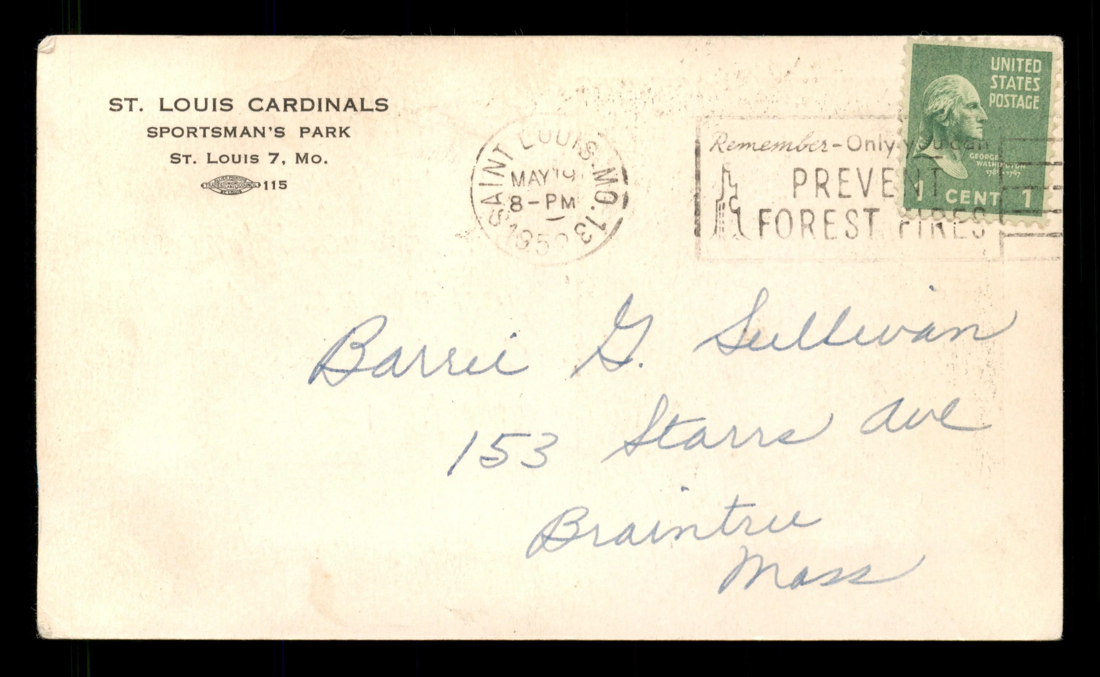 Merrill Merl Combs & Jerry Staley Autographed 3.25x5.5 Government Postcard SKU #201401 - Image 2