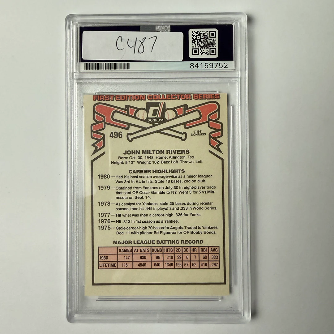 Mickey Rivers Signed 1981 Fleer #496 w/2 Inscriptions PSA Auto Authentic - Image 2