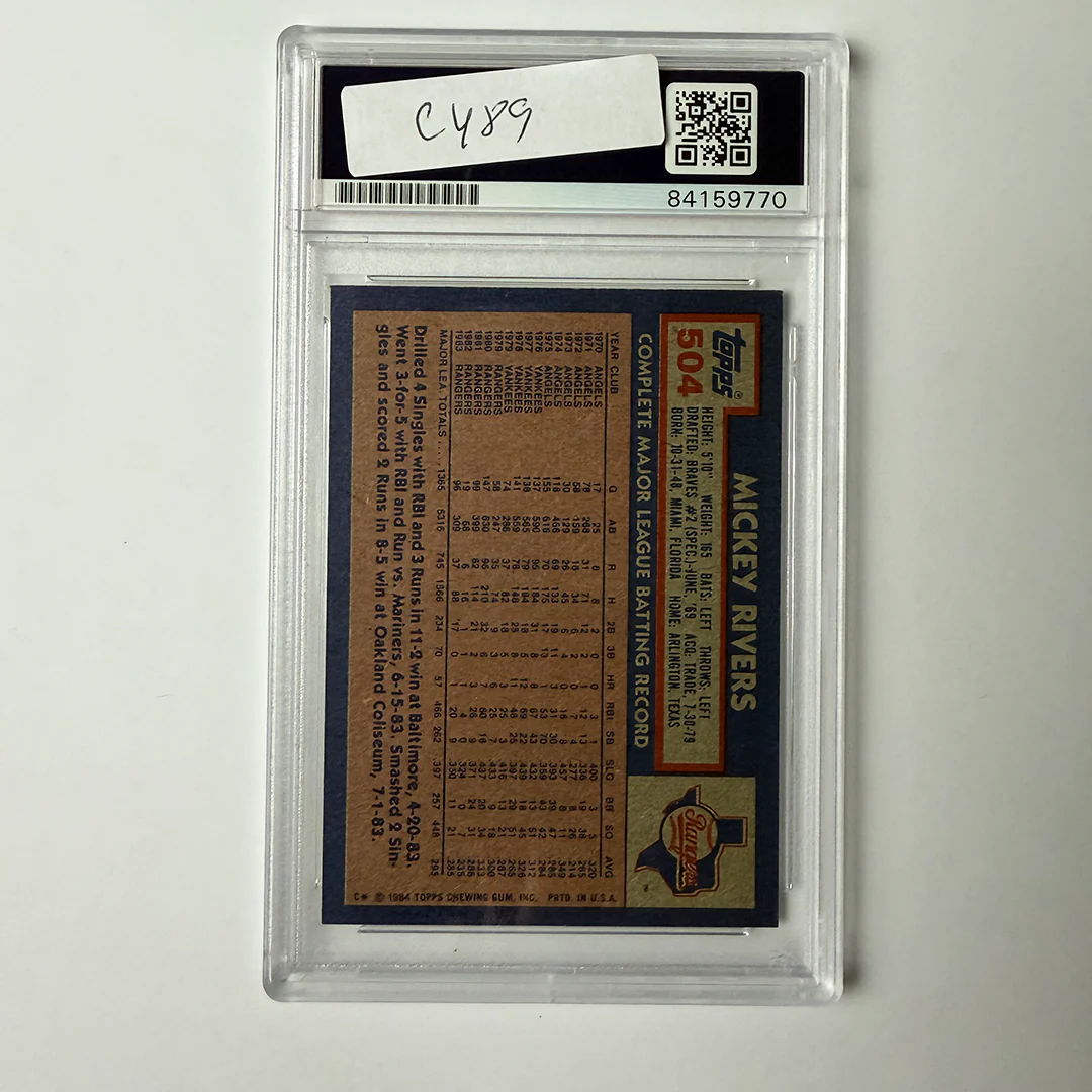 Mickey Rivers Signed 1984 Topps #504 w/2 Inscriptions PSA Auto Authentic - Image 2