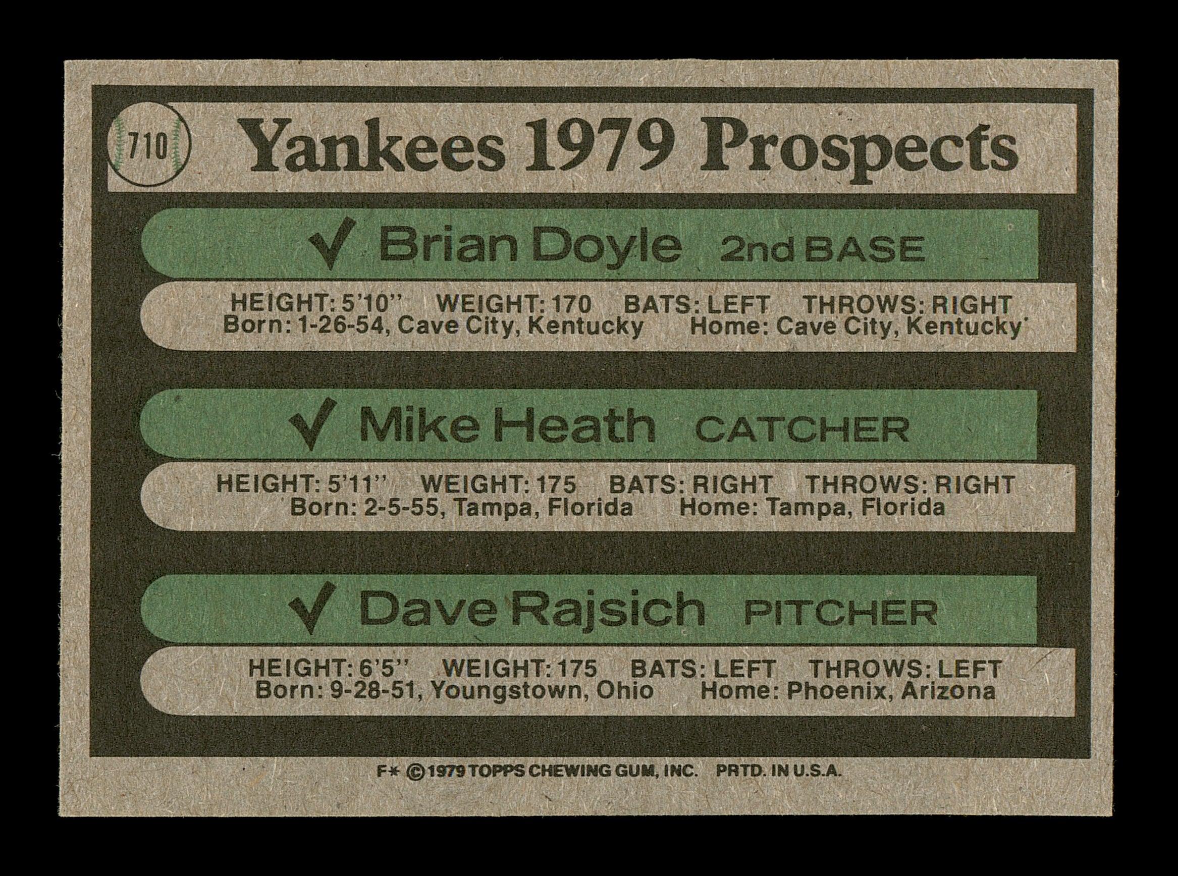 Mike Heath & Dave Rajsich Autographed 1979 Topps Rookie Card #710 New York Yankees SKU #166901 - Image 2