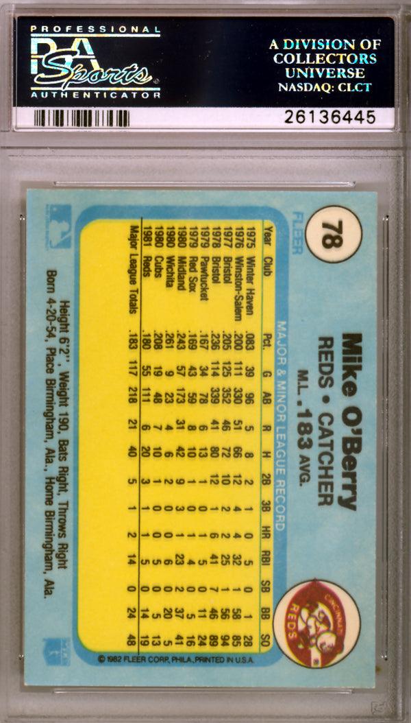 Mike O'Berry Autographed 1982 Fleer Card #78 Cincinnati Reds PSA/DNA #26136445 - Image 2