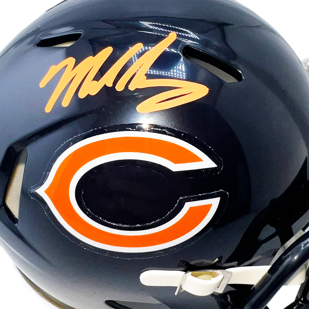 Mike Singletary Signed Orange Ink Chicago Bears Speed Mini Football Helmet (Beckett) - Image 2