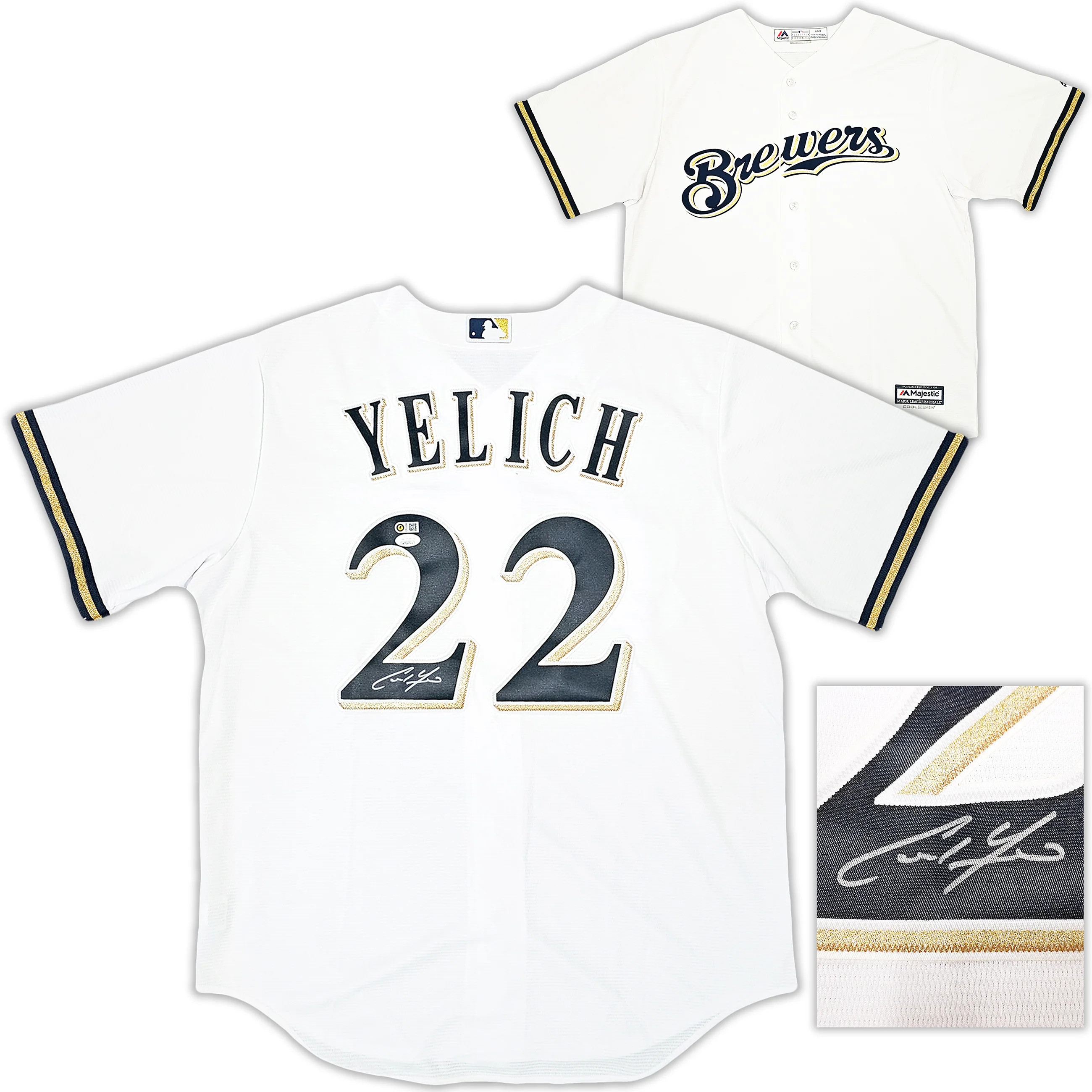 Milwaukee Brewers Christian Yelich Autographed White Majestic Jersey Size L JSA Stock #215536
