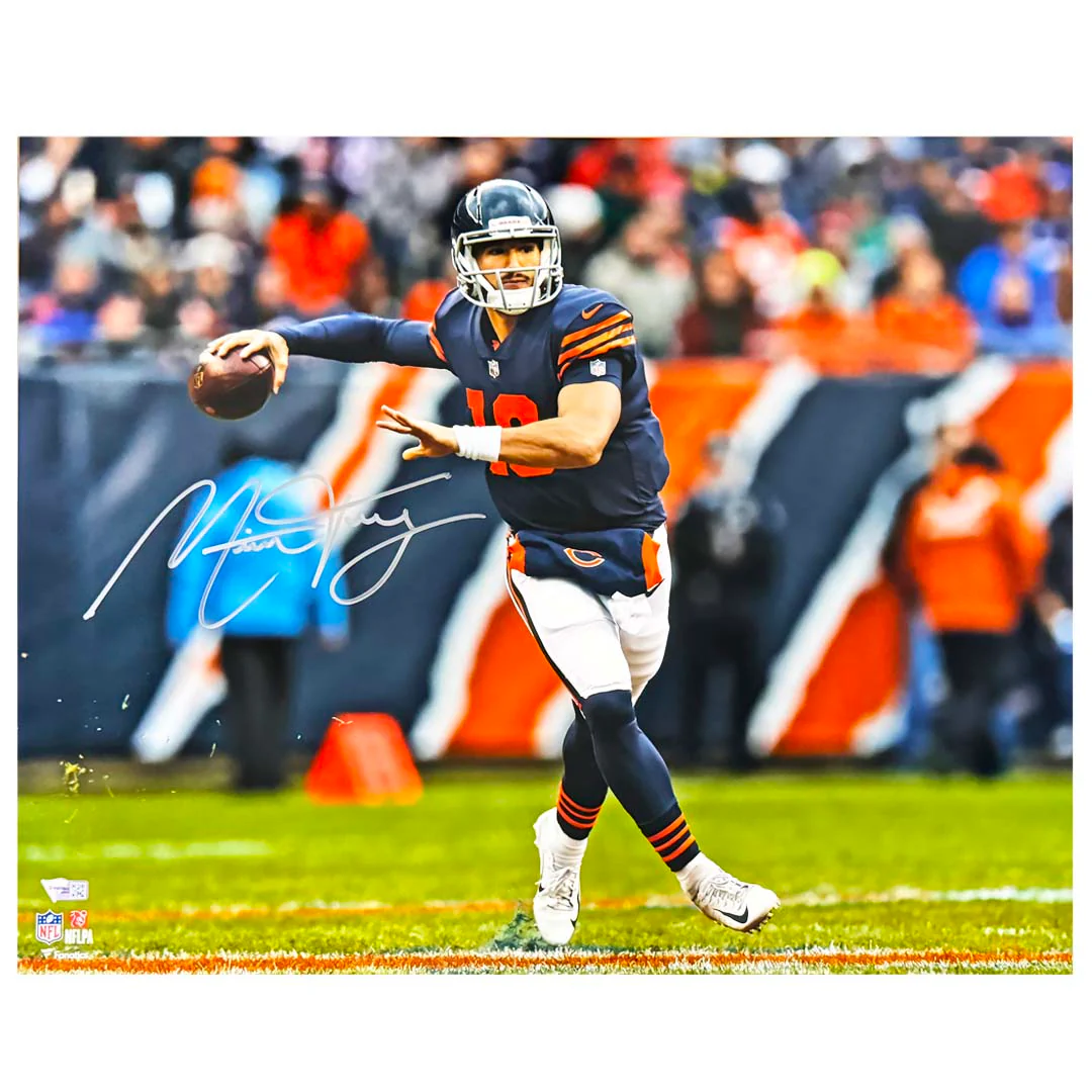 Mitchell Trubisky Signed Pose 2 Football 16x20 Photo (Fanatics)