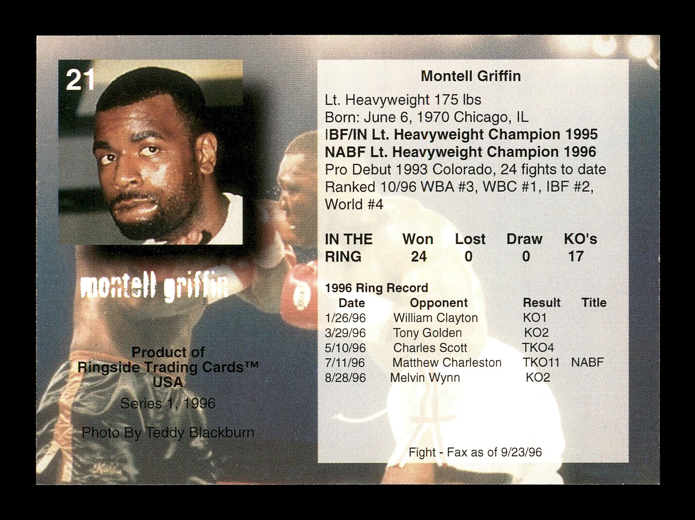 Montell "Ice" Griffin Autographed 1996 Ringside Rookie Card #21 SKU #167243 - Image 2