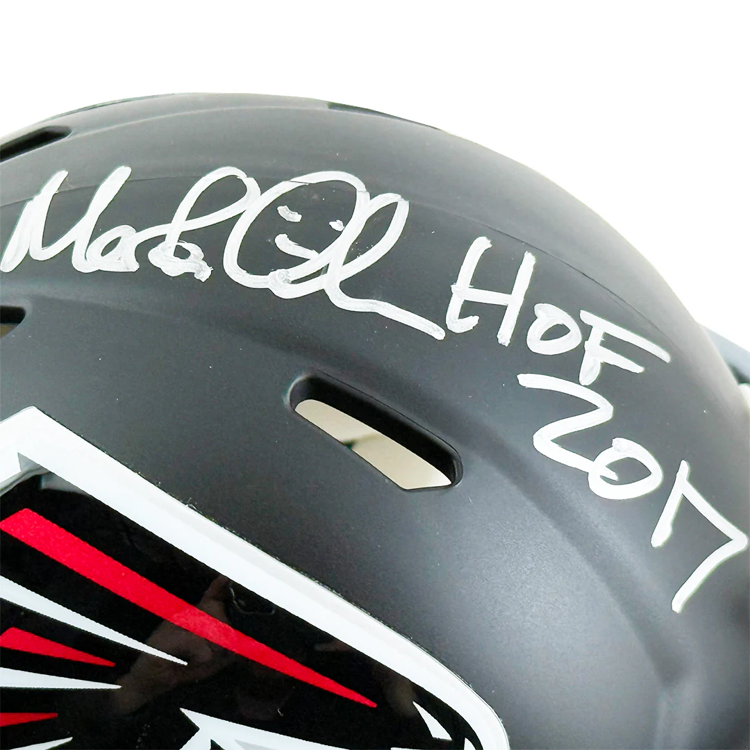 Morten Andersen Signed HOF 2017 Inscription Atlanta Falcons Speed Mini Football Helmet (JSA) - Image 2