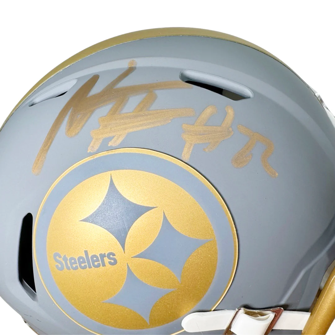 Najee Harris Signed Pittsburgh Steelers Slate Alternate Speed Mini Football Helmet (JSA) - Image 2