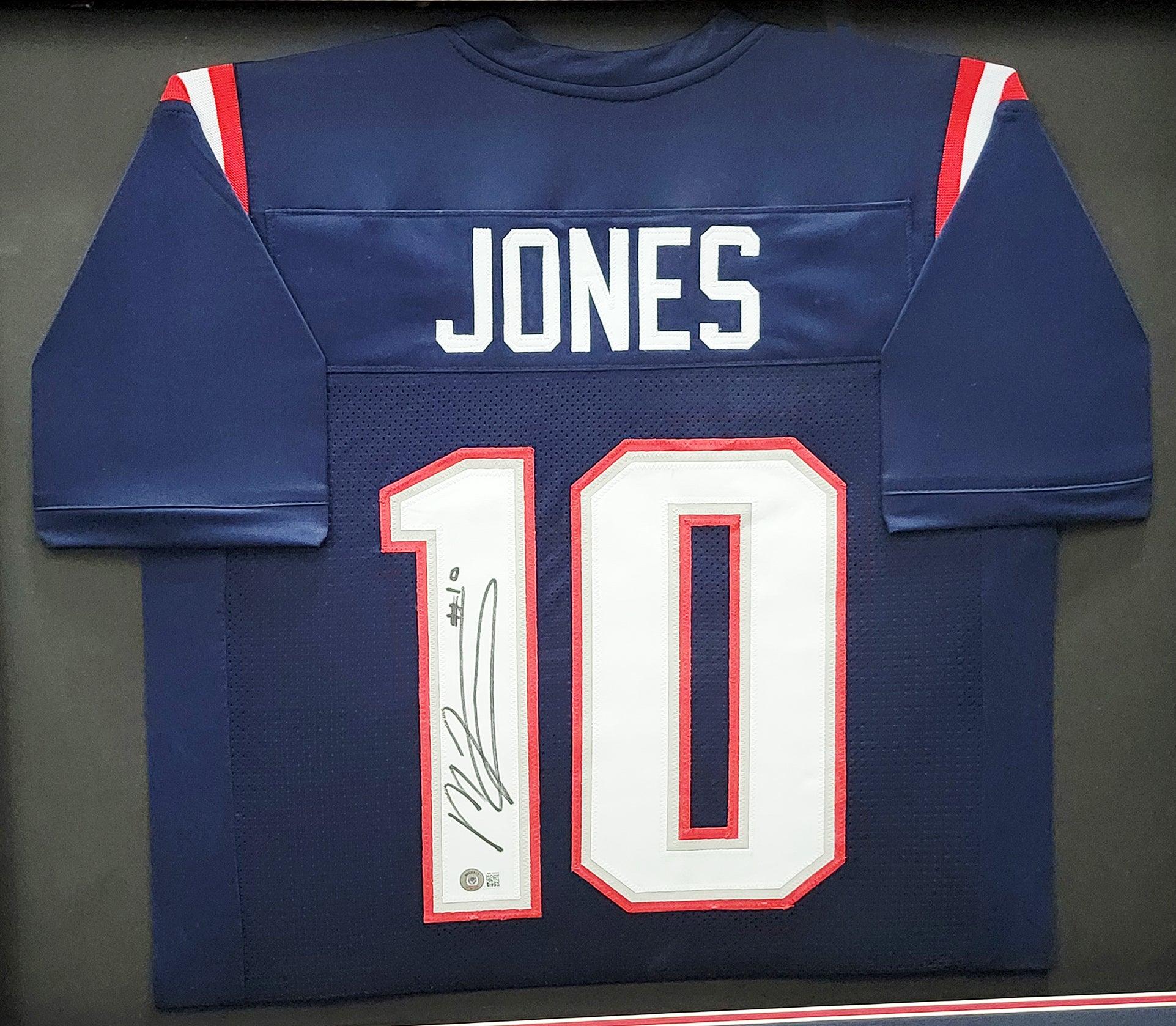 New England Patriots Mac Jones Autographed Framed Blue Jersey Beckett BAS QR Stock #202403 - Image 2