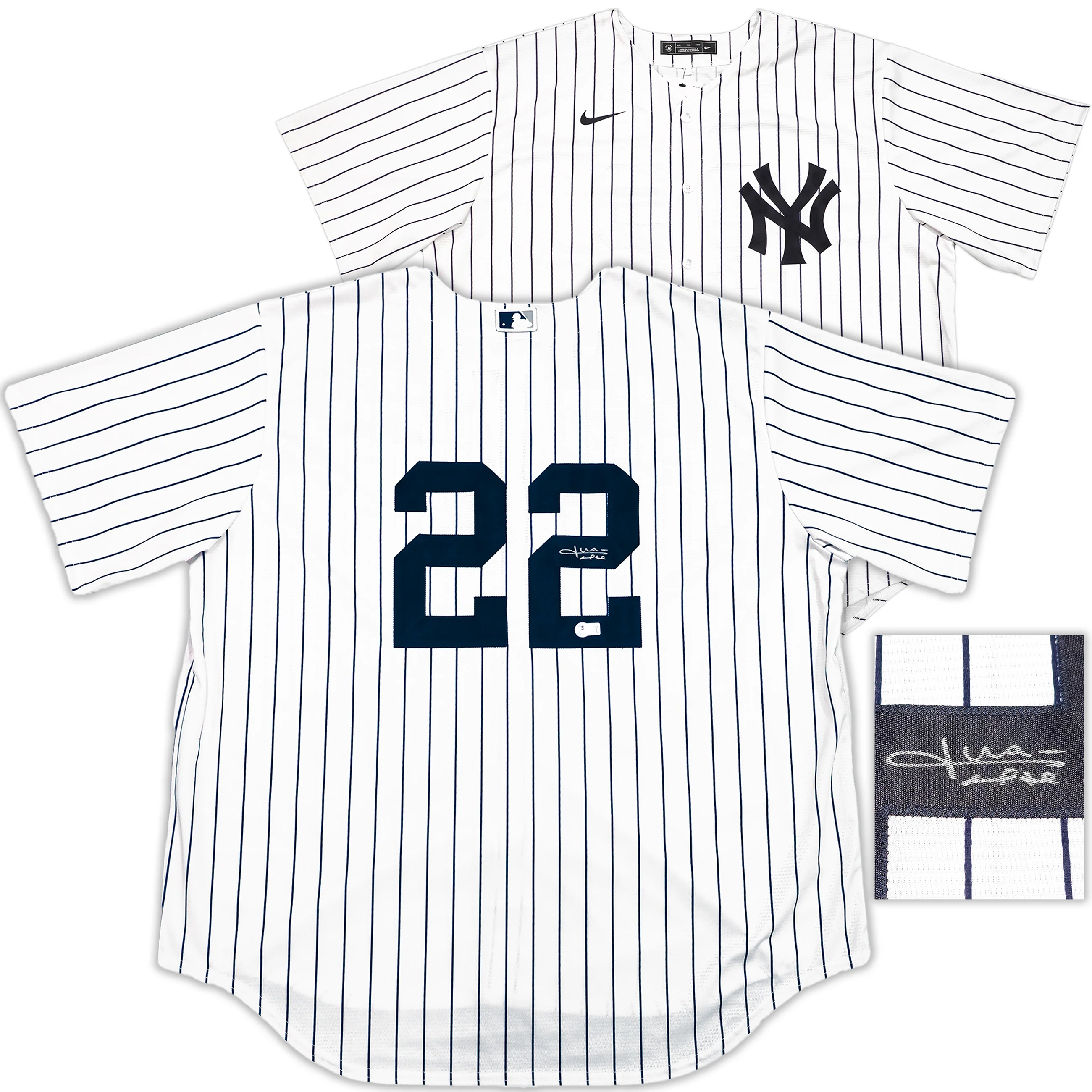 New York Yankees Juan Soto Autographed White W/Pinstripes Nike Jersey Size XXL Beckett BAS QR