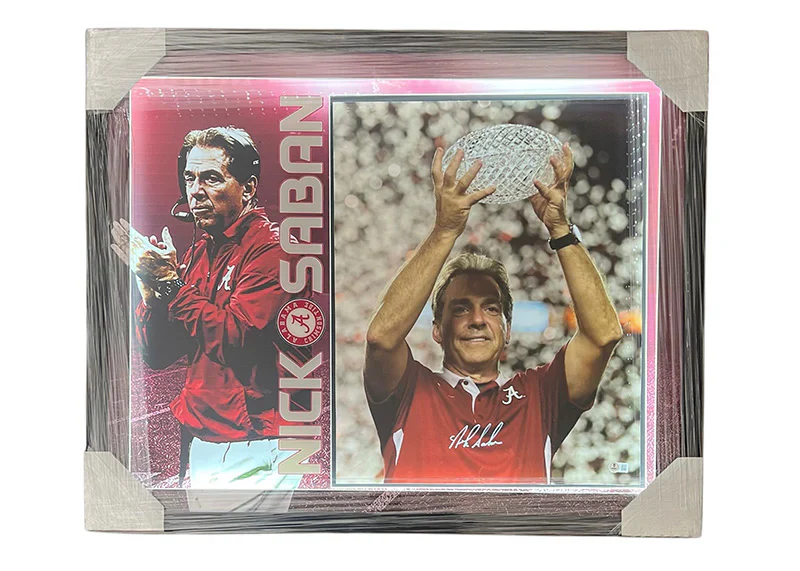 Nick Saban Signed Alabama College 3D Light Up Framed Football 16x20 Photo (Beckett) - Image 3
