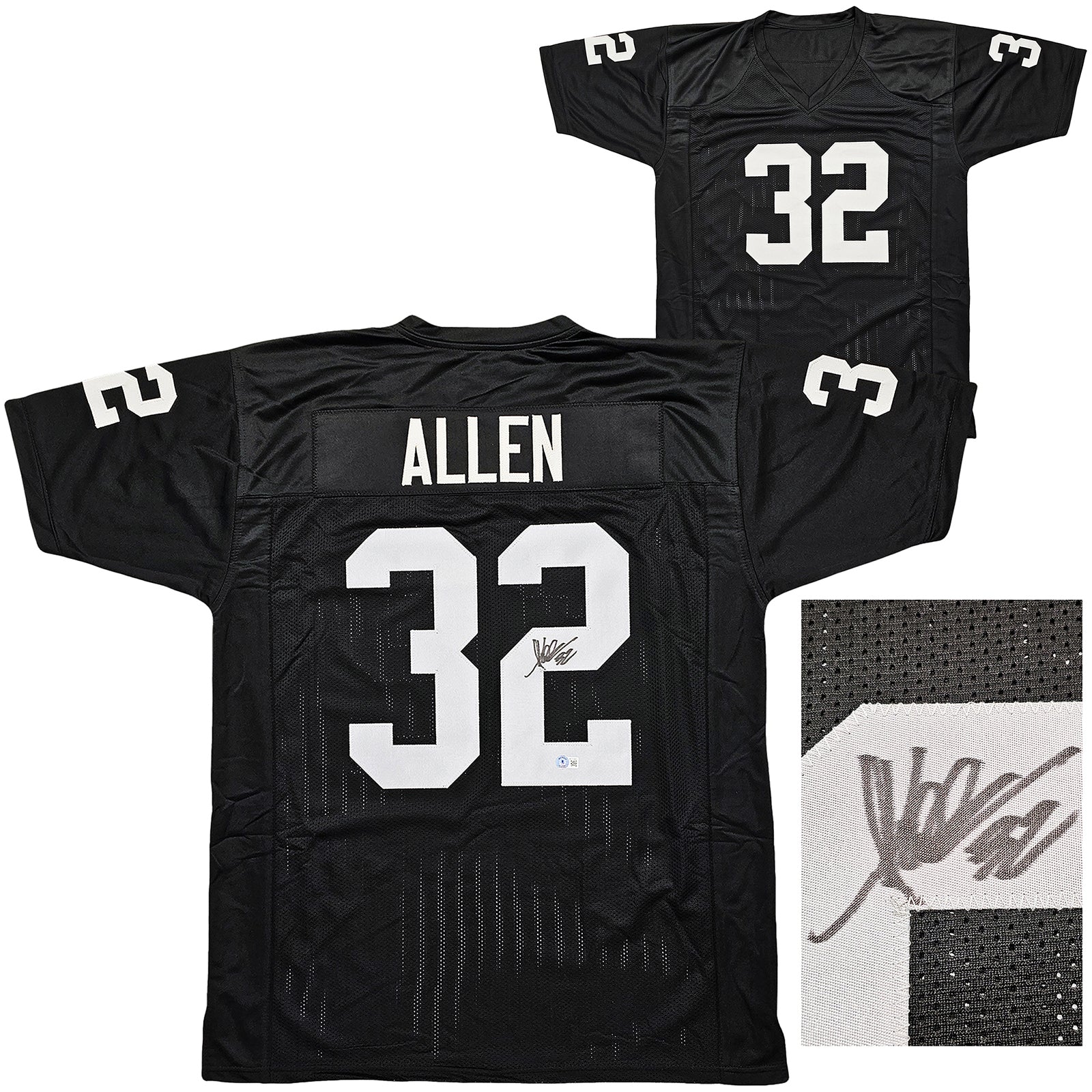 Oakland Raiders Marcus Allen Autographed Black Jersey Beckett BAS Witness Stock #215325