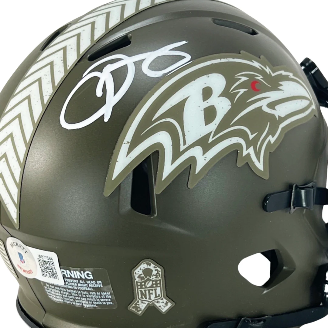Odell Beckham Jr Signed Baltimore Ravens Salute to Service Speed Mini Football Helmet (Beckett) - Image 2