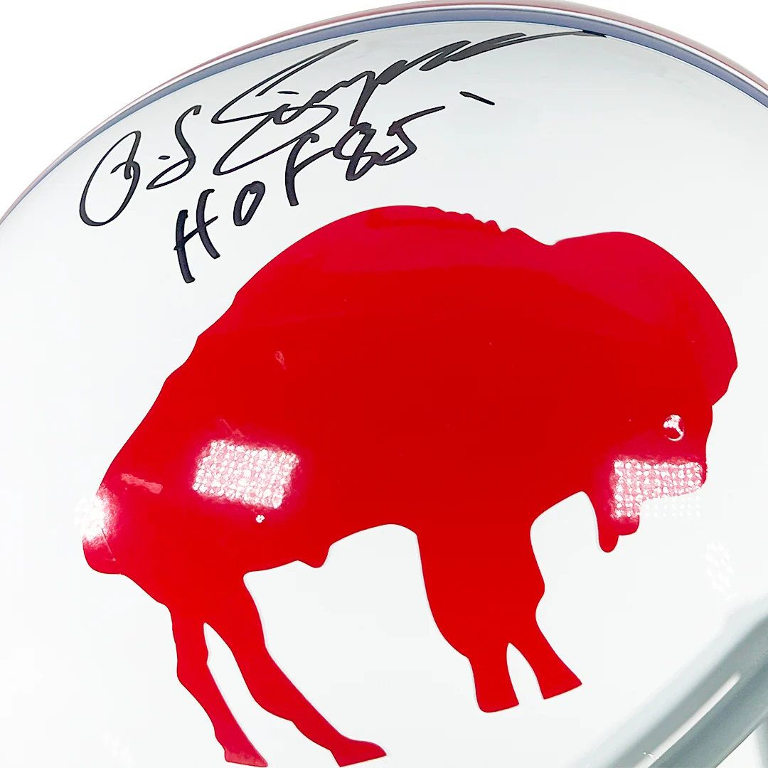 OJ Simpson Signed HOF 85 Inscription Buffalo Bills 1965-73 Throwback Full-Size Replica Football Helmet (JSA) - Image 2